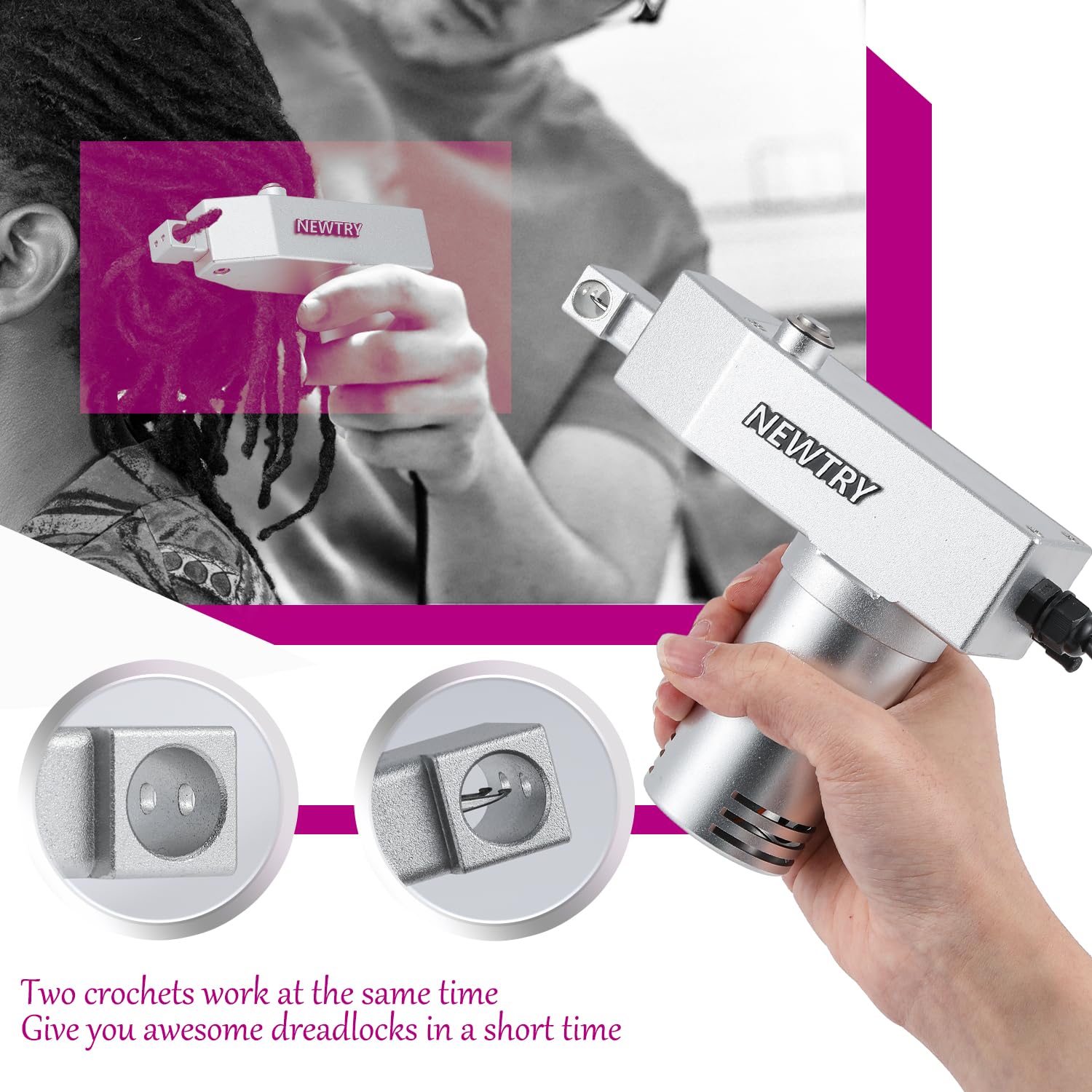 NEWTRY Automatic Dreadlocks Machine - Fast & Easy DIY Portable Loc Maker with Multiple Tools for Home & Salon Hair Styling