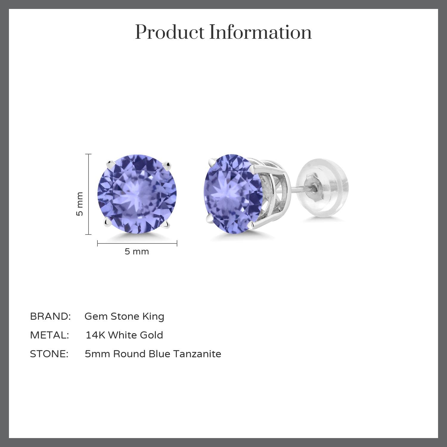 14K White Gold Round 5MM Gemstone Birthstone Stud Earrings for Women & Men | Personalized Zodiac Jewelry Gift for Birthday, Anniversary & Special Occasions