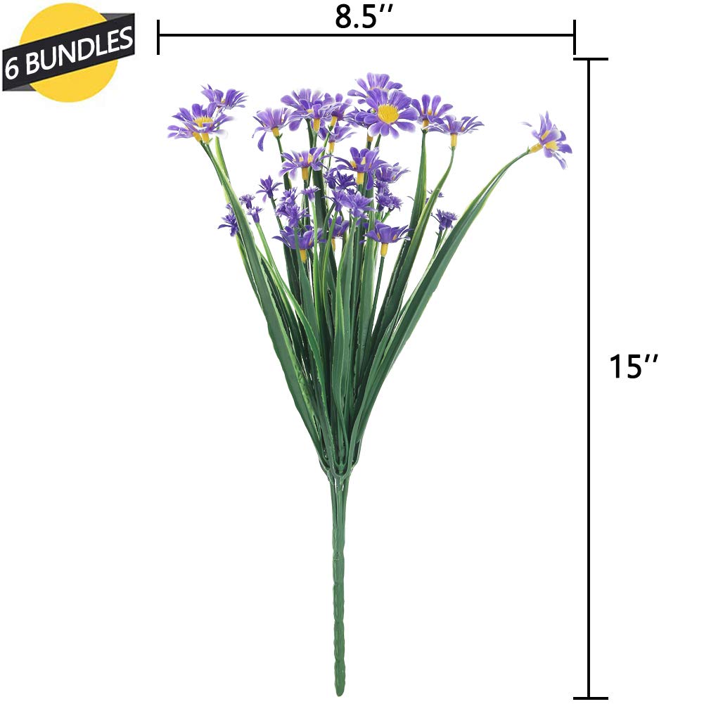 GREENRAIN 24 Bundles Artificial Daisy Flowers - UV Resistant Faux Plastic Flowers for Outdoor Garden, Porch, Window Box Decor - No Fade Purple Fake Flowers for Home, Wedding, Party Decoration