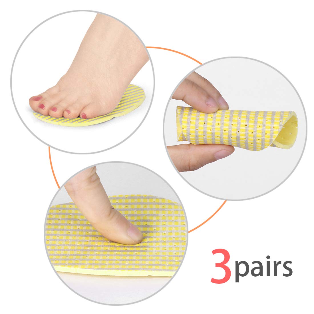 uxcell Women's Forefoot Half Insoles - 3 Pairs Yellow Gel Cushion Pads for High Heels & Dress Shoes | Comfort Support for Ball of Foot Pain Relief