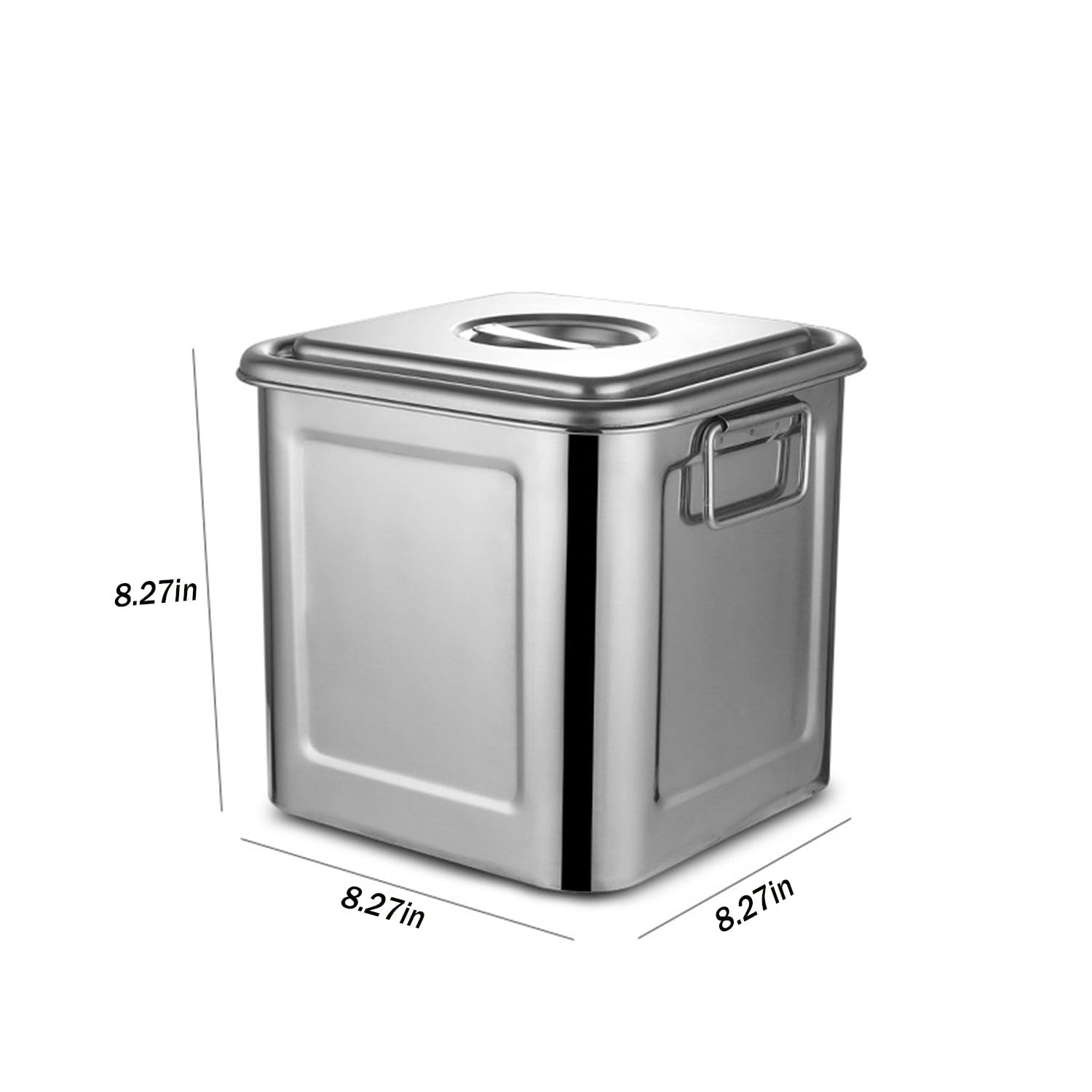 Premium 304 Stainless Steel Square Rice Storage Container with Lid & Handle - 8L Airtight Food Canister for Kitchen Counter - Perfect for Storing Rice, Flour, Grains & Coffee Beans | Ideal for Pantry Organization & Bulk Food Storage