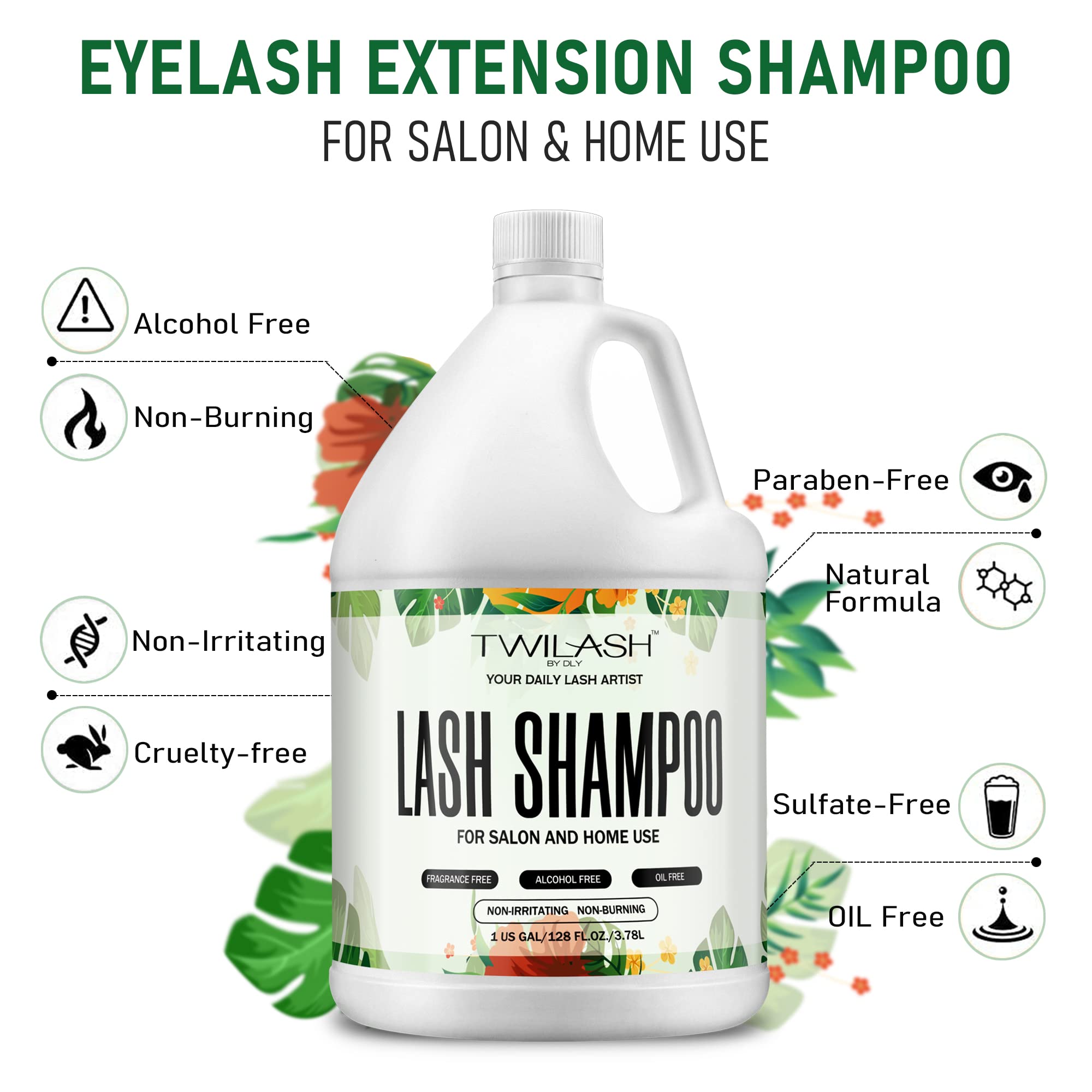 Professional Eyelash Extension Shampoo 1 Gallon (3.8L) Bulk - Includes 50 Aftercare Kits, 5 Foam Pump Bottles & Dispenser Pump - Gentle Eyelid Cleanser for Lash Extensions - Perfect for Salon Professionals & Home Use - Safe for Daily Cleaning & Lash Maintenance