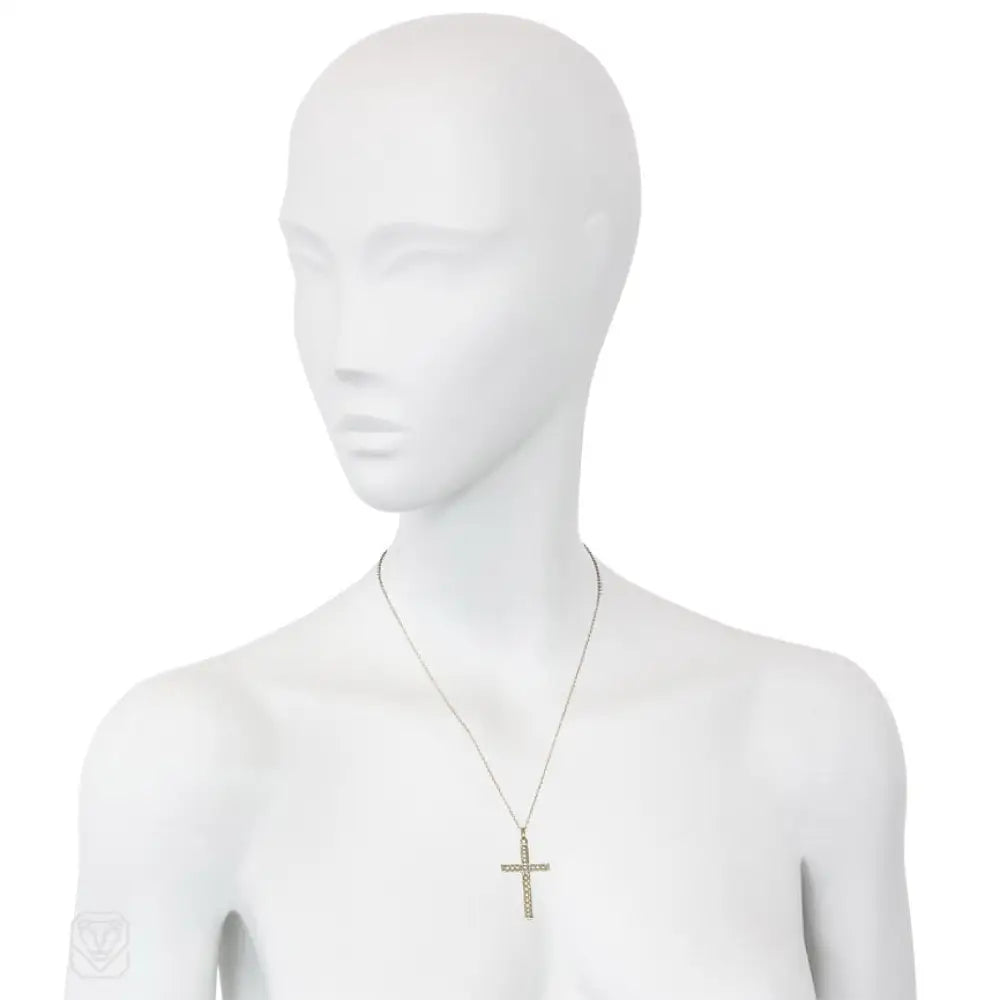 Vintage Art Deco Pearl Cross Pendant Necklace from France - Perfect for Weddings, Parties & Elegant Occasions
