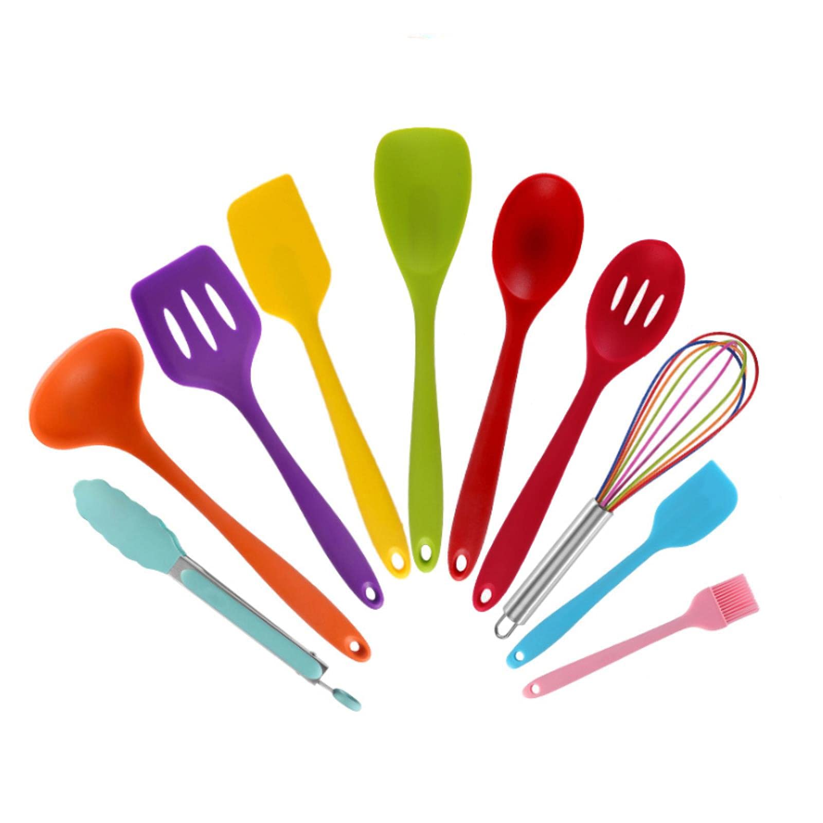 HEKANG 10-Piece Silicone Kitchen Utensil Set with Stainless Steel Core - Heat Resistant, Non-Stick Cooking & Baking Tools - Perfect for Sauteing, Frying, Mixing & Serving (Colorful Kitchen Accessories)