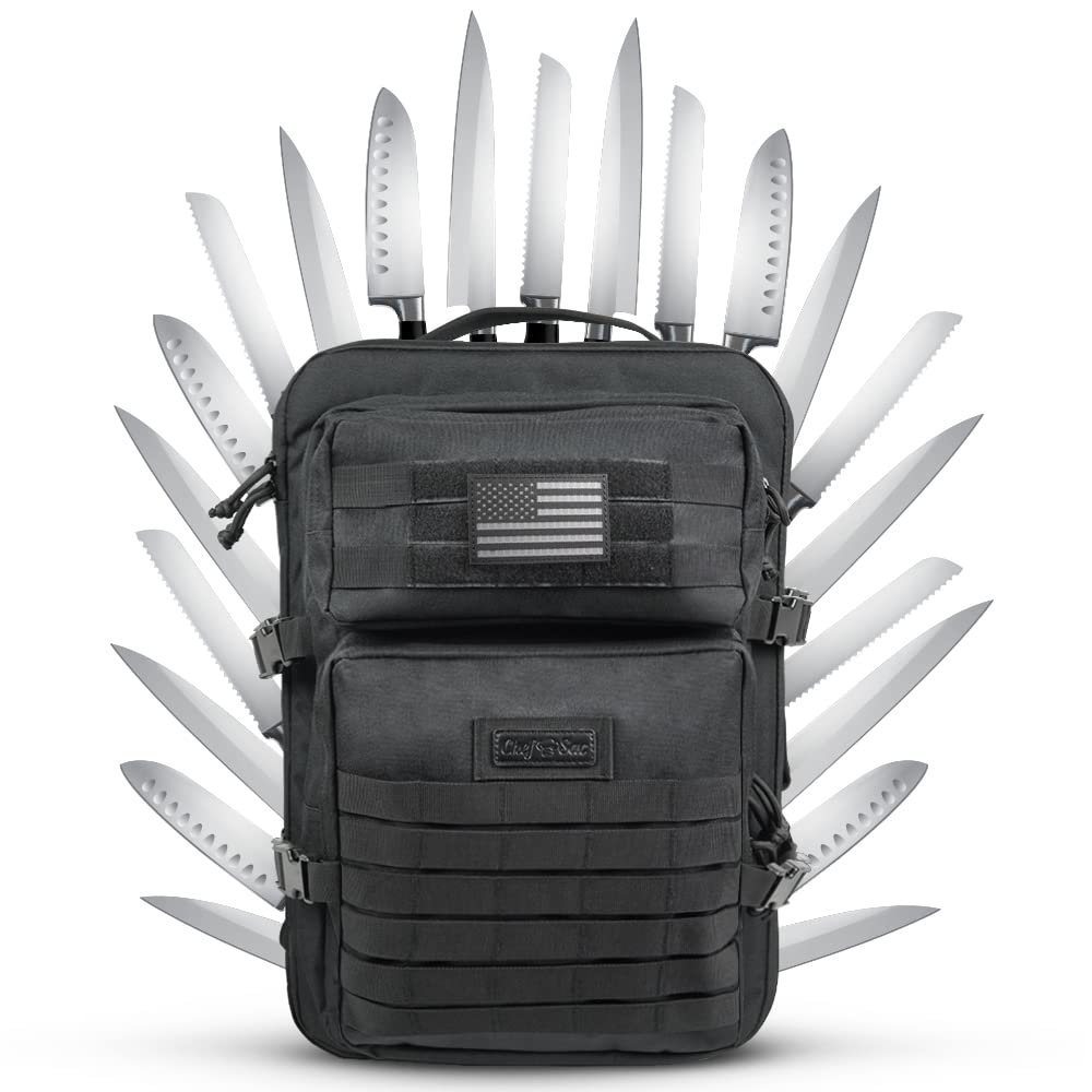 **Professional Chef Knife Bag Tactical Backpack – Heavy-Duty Knife Carrying Case with 30+ Pockets for Culinary Tools & Accessories | XL Knife Organizer for Chefs & Catering | Perfect for Kitchen, Travel & Outdoor Cooking (Knives Not Included)**