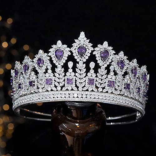 Jorsnovs Cubic Zirconia Princess Crown Tiara - Elegant Quinceanera & Bridal Headpiece with Purple CZ Stones | Perfect for Weddings, Prom, Pageants & Special Occasions | Women's & Girls' Hair Jewelry Accessories