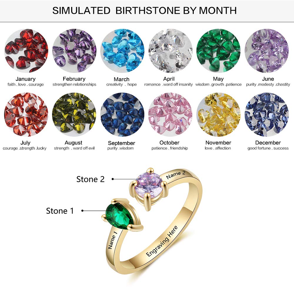 Personalized Sterling Silver Simulated Birthstone Rings for Women - Custom Engraved Best Friend & Couple Promise Rings - Perfect for Anniversaries, Engagements & Gift Giving