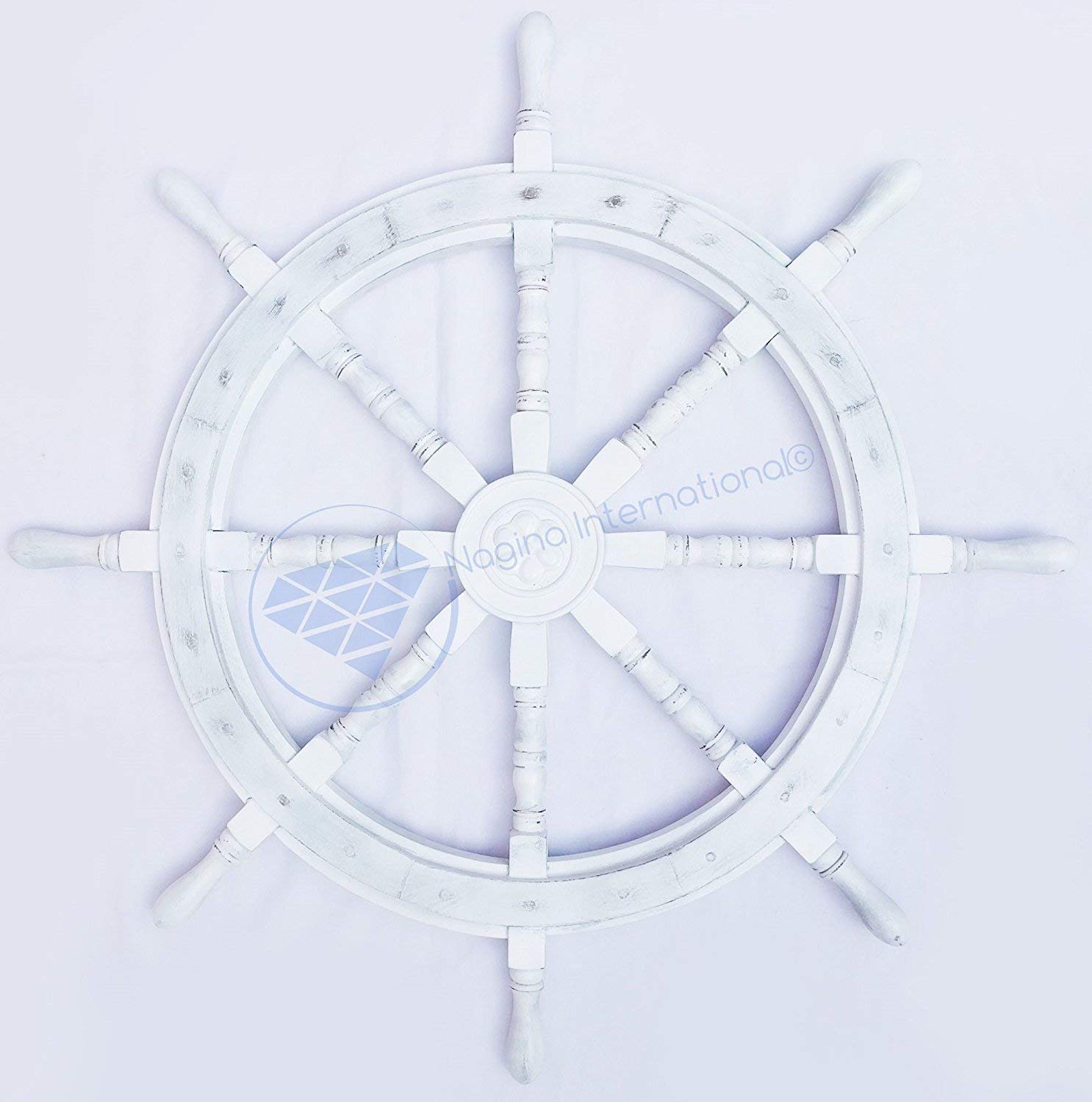 Premium Handcrafted 42-Inch Nautical Ship Wheel - Authentic Maritime Decor for Home, Office, or Boat - Moon White Finish - Nagina International