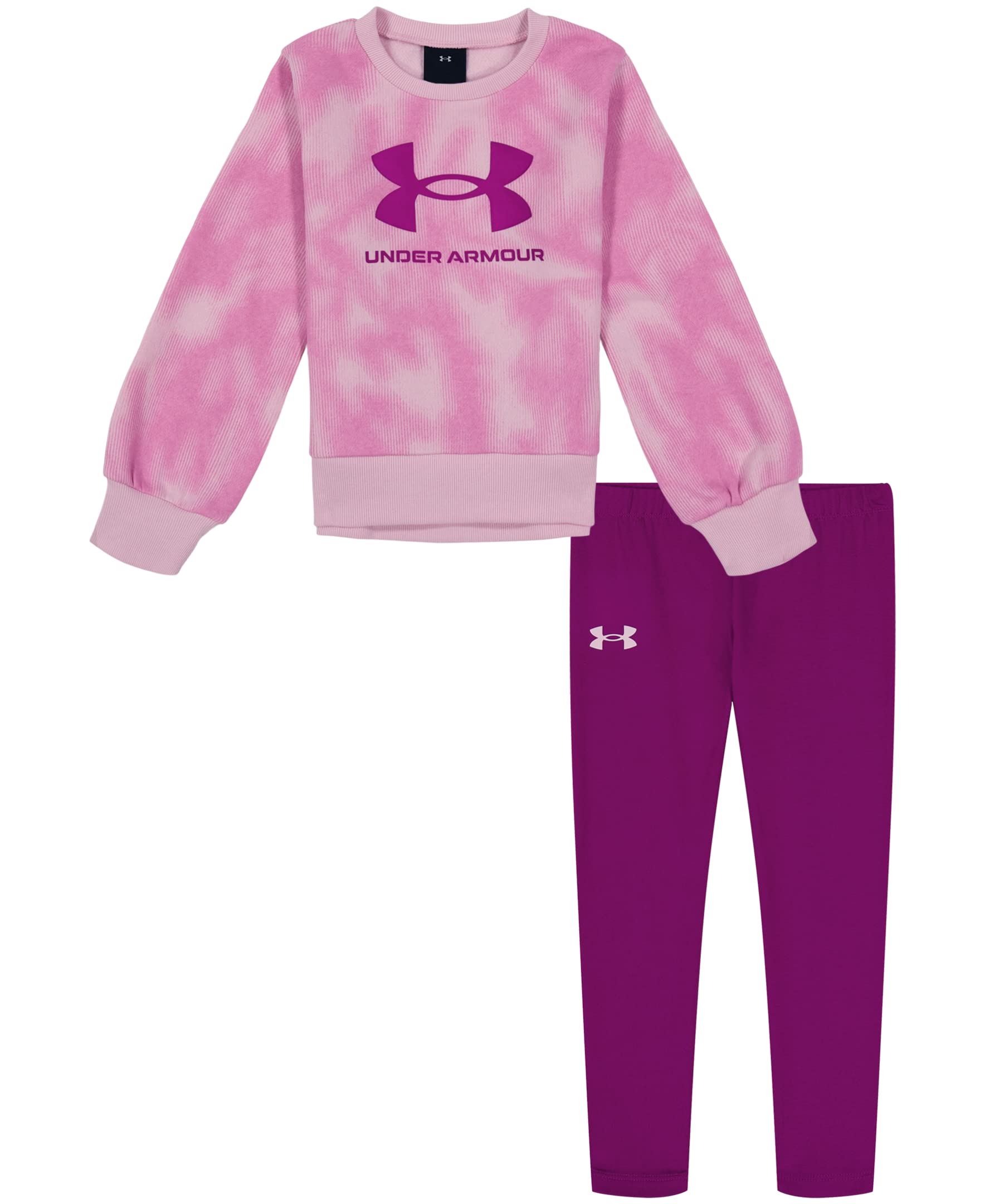 Under Armour UA Valley Etch Crewneck Legging Set for Toddlers - Pink Shadow, 2T Size | Soft Athletic Outfit for Girls | Perfect for Playtime, Daycare & Family Activities