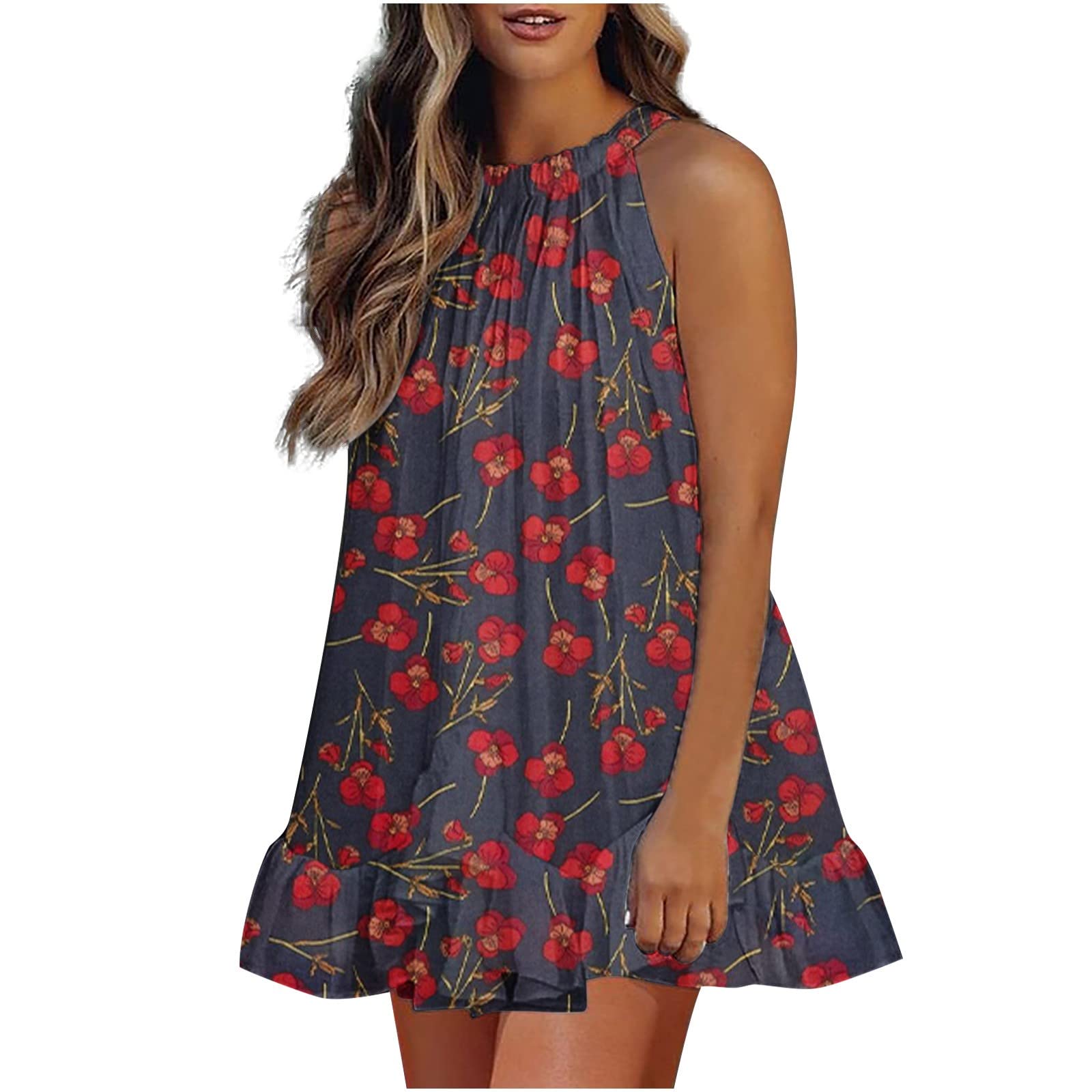 Elegant Floral Soft Wedding Dress for Women - Sleeveless Tight Summer Polyester Halter Cropped Strappy Casual Tank Dress | Perfect for Beach Weddings, Bridal Showers & Summer Parties