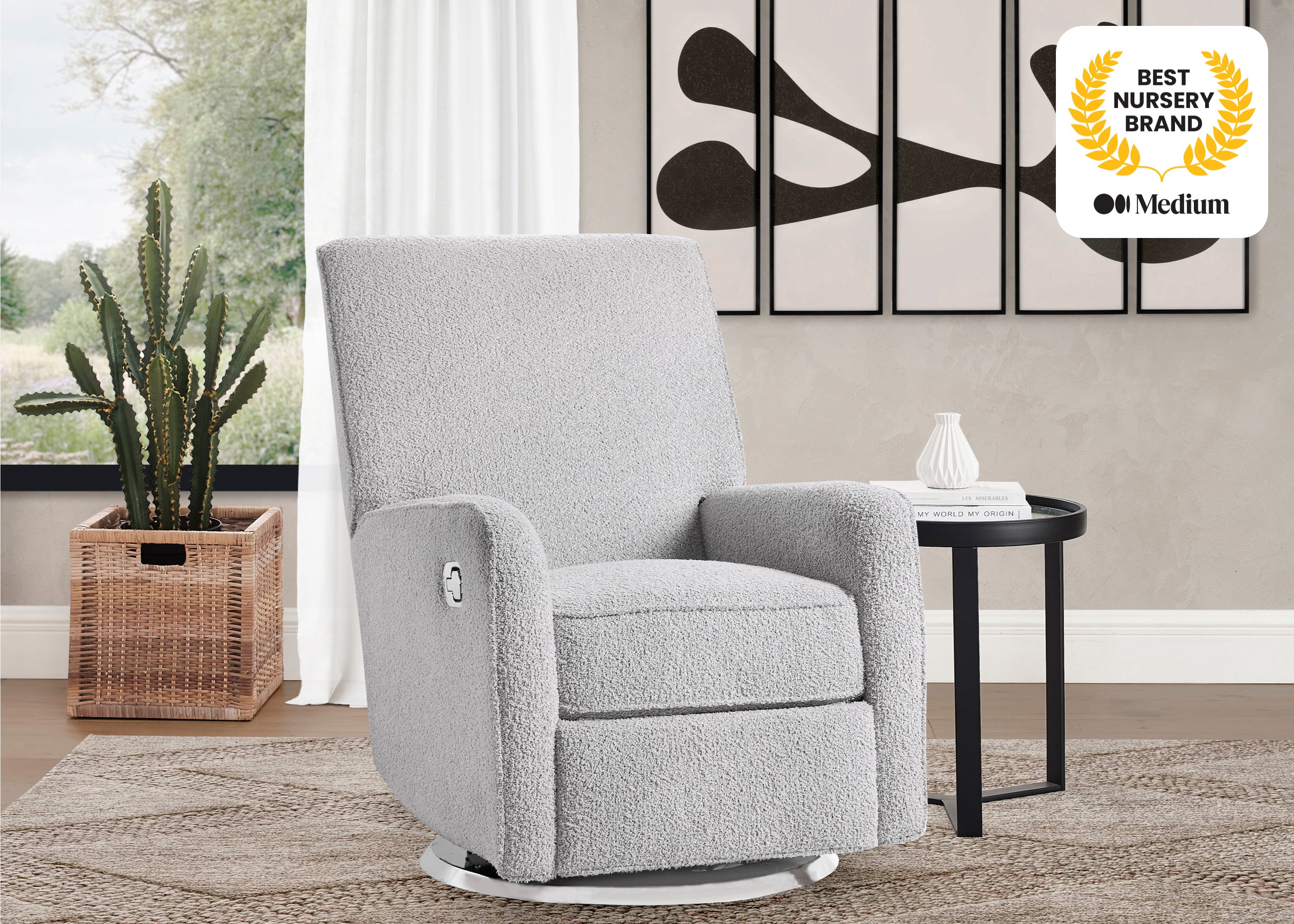 Nest Nursery Swivel Recliner Chair - 360° Rotating Glider Rocker with Lumbar Support for Nursing, Feeding & Relaxing - Perfect for Baby Nursery, Breastfeeding & Nursery Decor