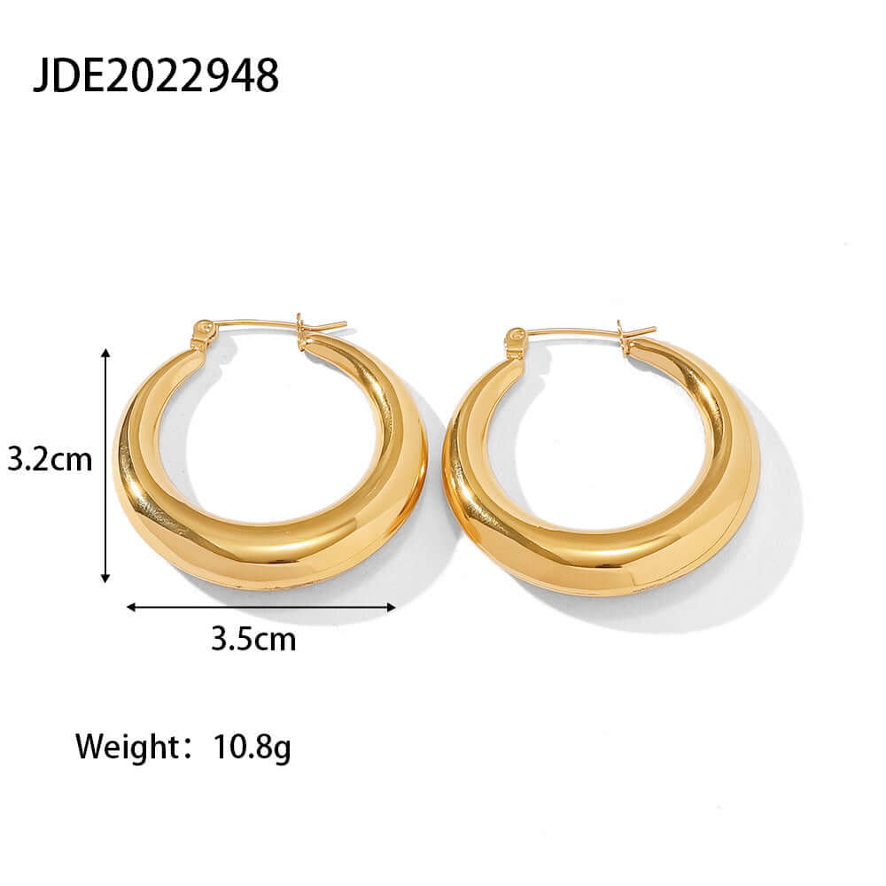 18K Gold Plated Chunky Hoop Earrings for Women - Large Statement Hoops - Trendy Fashion Jewelry Gift - Perfect for Parties, Weddings & Everyday Wear | JDE948
