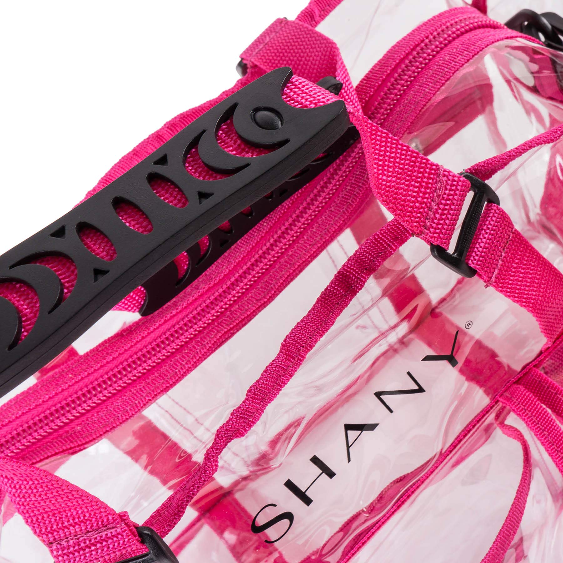 SHANY Clear PVC Makeup Bag - Large Professional Cosmetic Organizer with Shoulder Strap & 5 External Pockets - Pink | Perfect for Travel, Salon & Makeup Artists | Waterproof & Durable Makeup Case for Cosmetics Storage