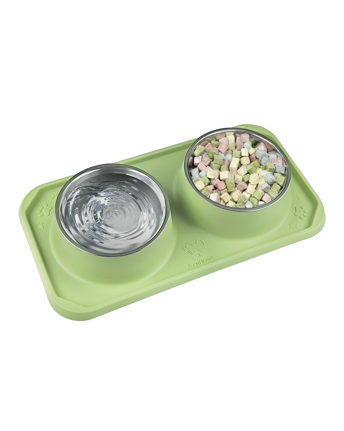 Premium Stainless Steel Cat Bowls with Removable Silicone Base - Double Pet Food & Water Bowls for Indoor Cats & Dogs, Anti-Slip Design, Sage Green - Perfect for Kitchen, Living Room & Pet Feeding Stations