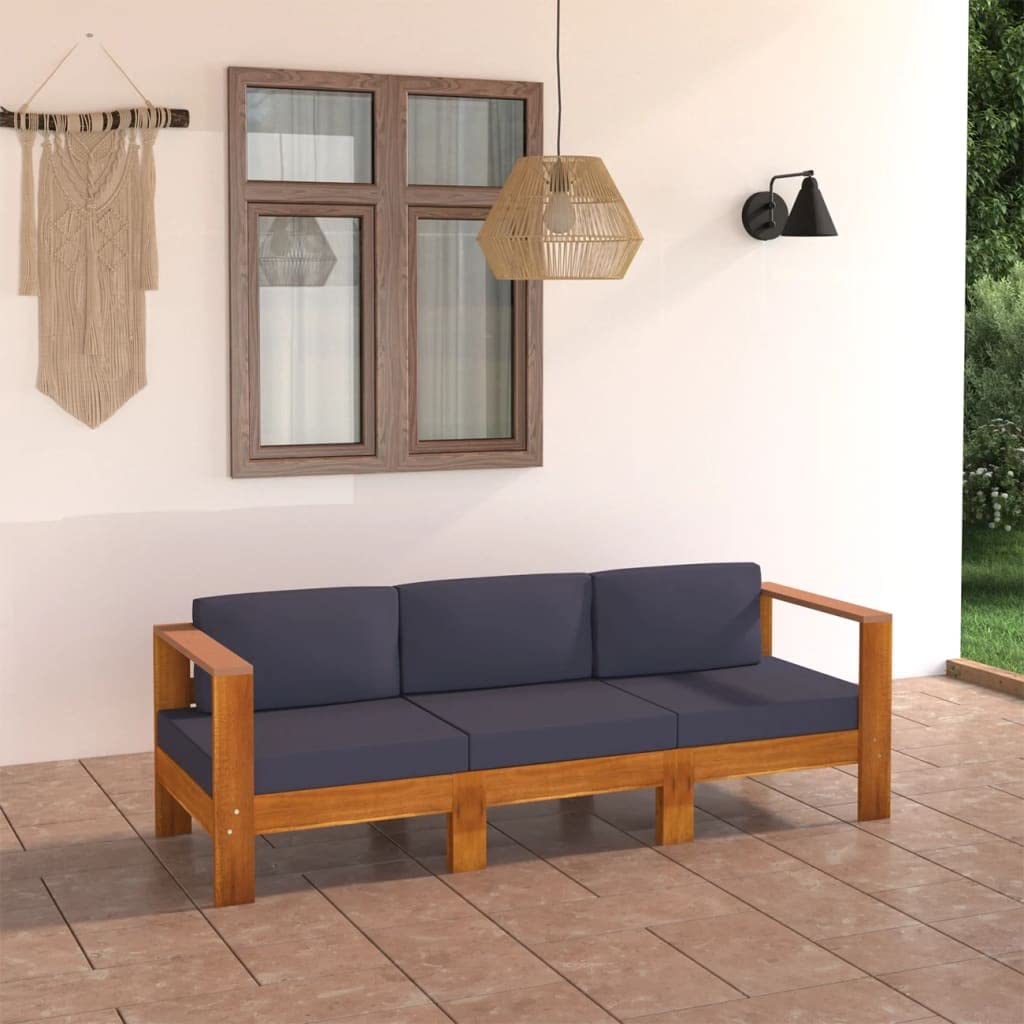3-Piece Acacia Wood Patio Conversation Set with Dark Gray Cushions - Outdoor Lounge Sofa for Garden, Lawn, Porch & Backyard | Perfect for Relaxing, Entertaining & Sunbathing