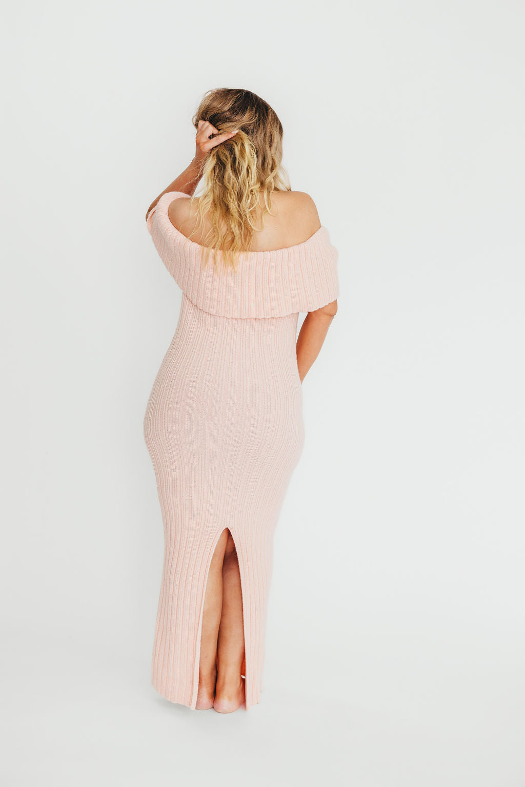 Aston Bow Front Maxi Sweater Dress - Bump Friendly Maternity Dress, Inclusive Sizing S-3XL, Soft Pinkish Petal Color | Perfect for Pregnancy Photos, Baby Showers & Casual Outings