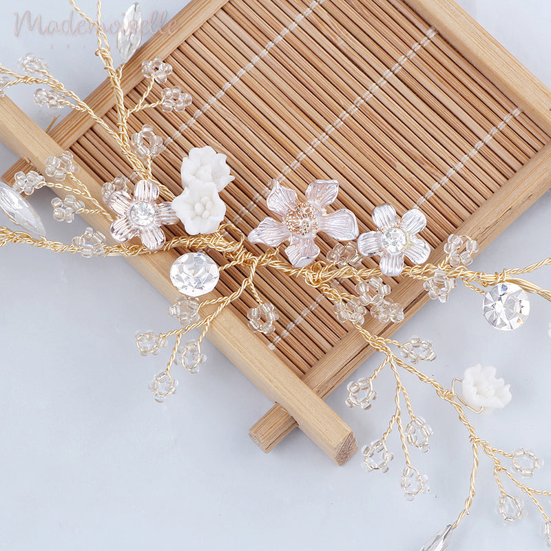Sugar Flower Branch Hair Vine - Elegant Floral Hair Accessory for Weddings, Parties & Boho Style (Perfect for Brides, Bridesmaids & Festival Looks)
