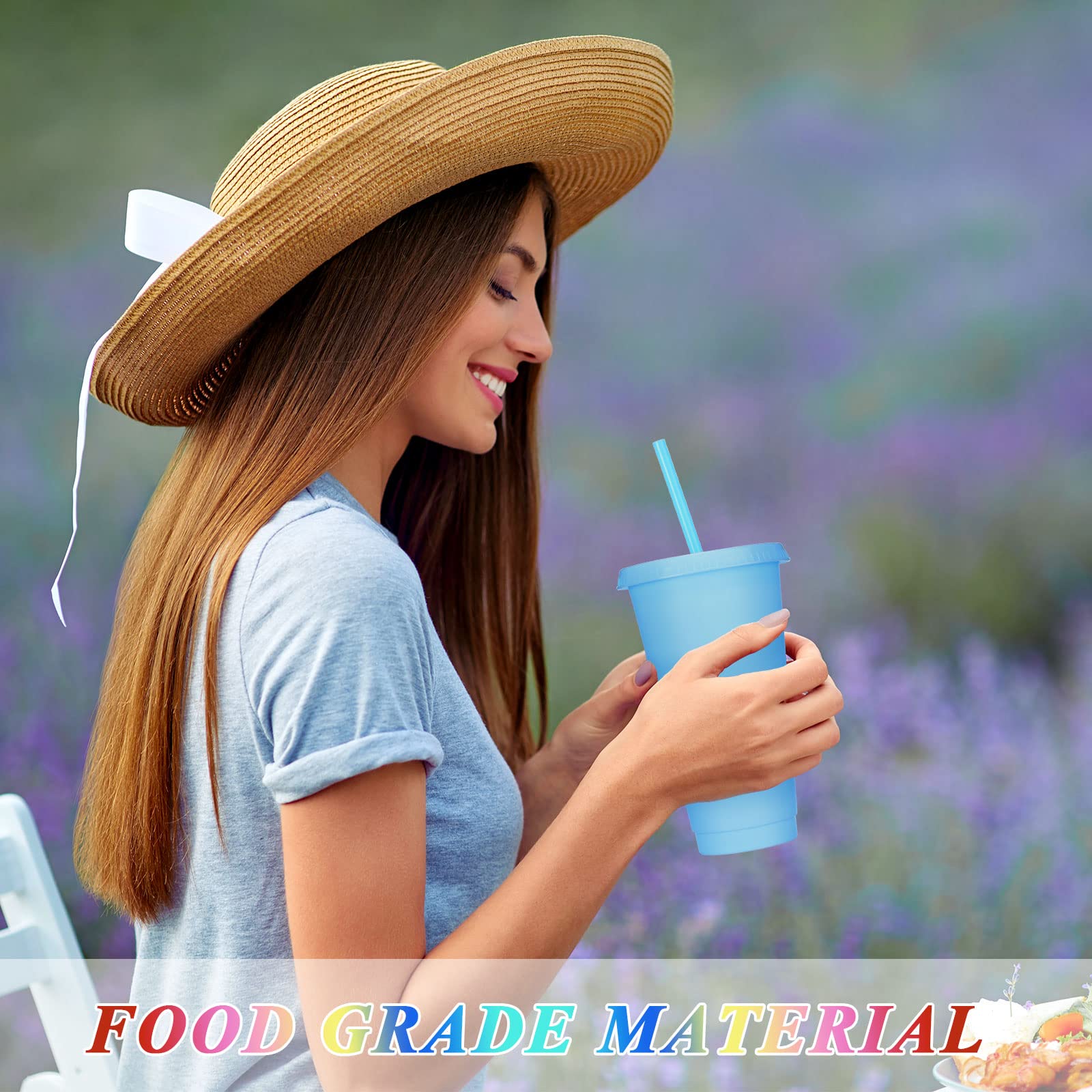 Honeydak 60 Pack 24-27 oz Reusable Plastic Tumbler Cups with Straw & Lid - Bulk Water Bottles for Iced Coffee, Travel Mugs, Parties, Birthdays (Shiny Color) | Perfect for Office, School, Picnics & Outdoor Events