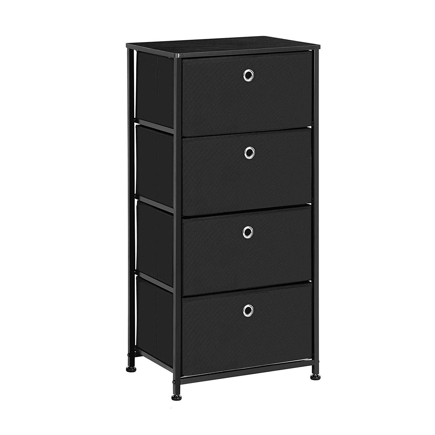 SONGMICS 4-Drawer Fabric Nightstand with Metal Frame & Wooden Tabletop - Bedside Storage Organizer for Living Room, Bedroom, Closet & Nursery - Black ULTS04H | Perfect for Small Spaces & Modern Home Decor