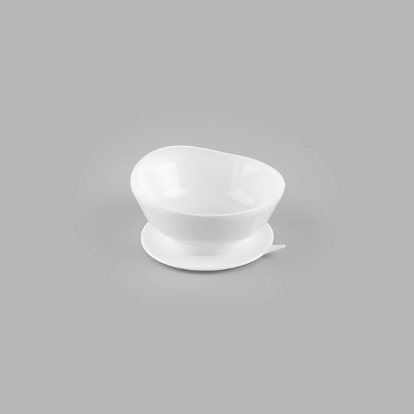 Adapt Tek 19 oz Round White Plastic Scoop Bowl - Spillproof with Suction Base, 5.75