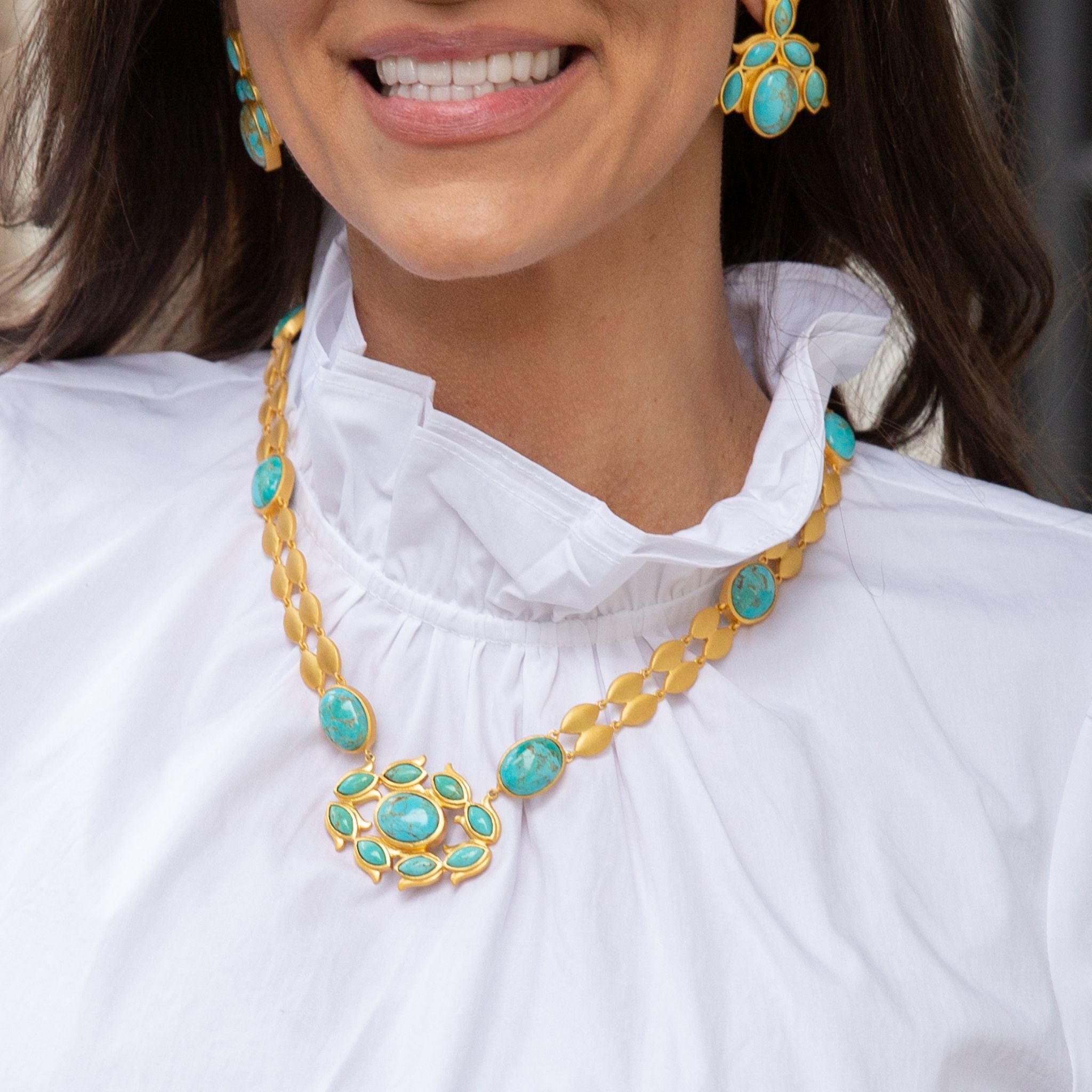 Exquisite Orchid Flower Necklace with Genuine Turquoise Stone – Elegant Jewelry for Women, Perfect for Weddings, Parties & Special Occasions