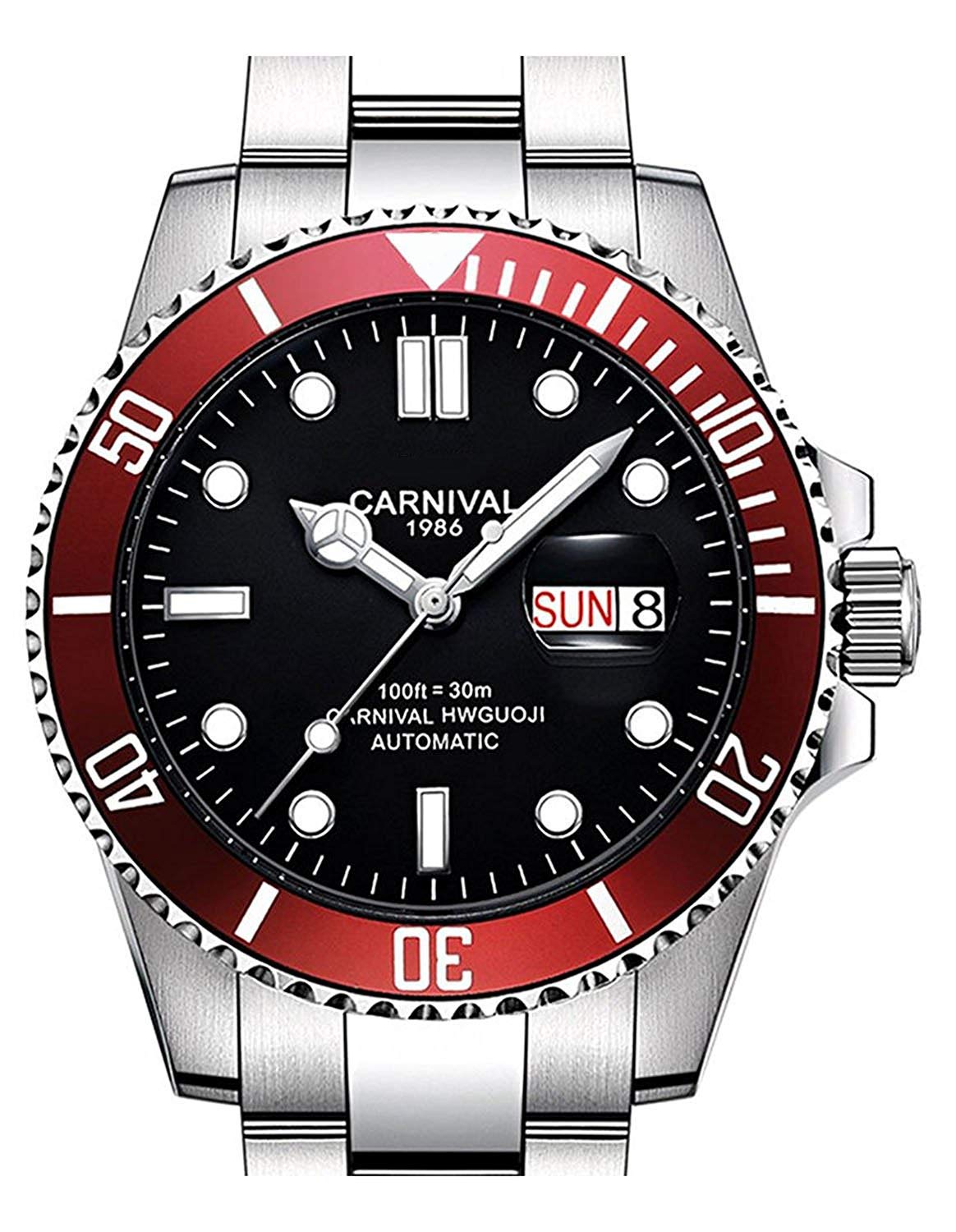 Carlien Men's Luxury GMT Automatic Mechanical Watch - Business, Sport & Diving - Luminous Sapphire Glass & Stainless Steel - Perfect for Office, Travel & Water Activities