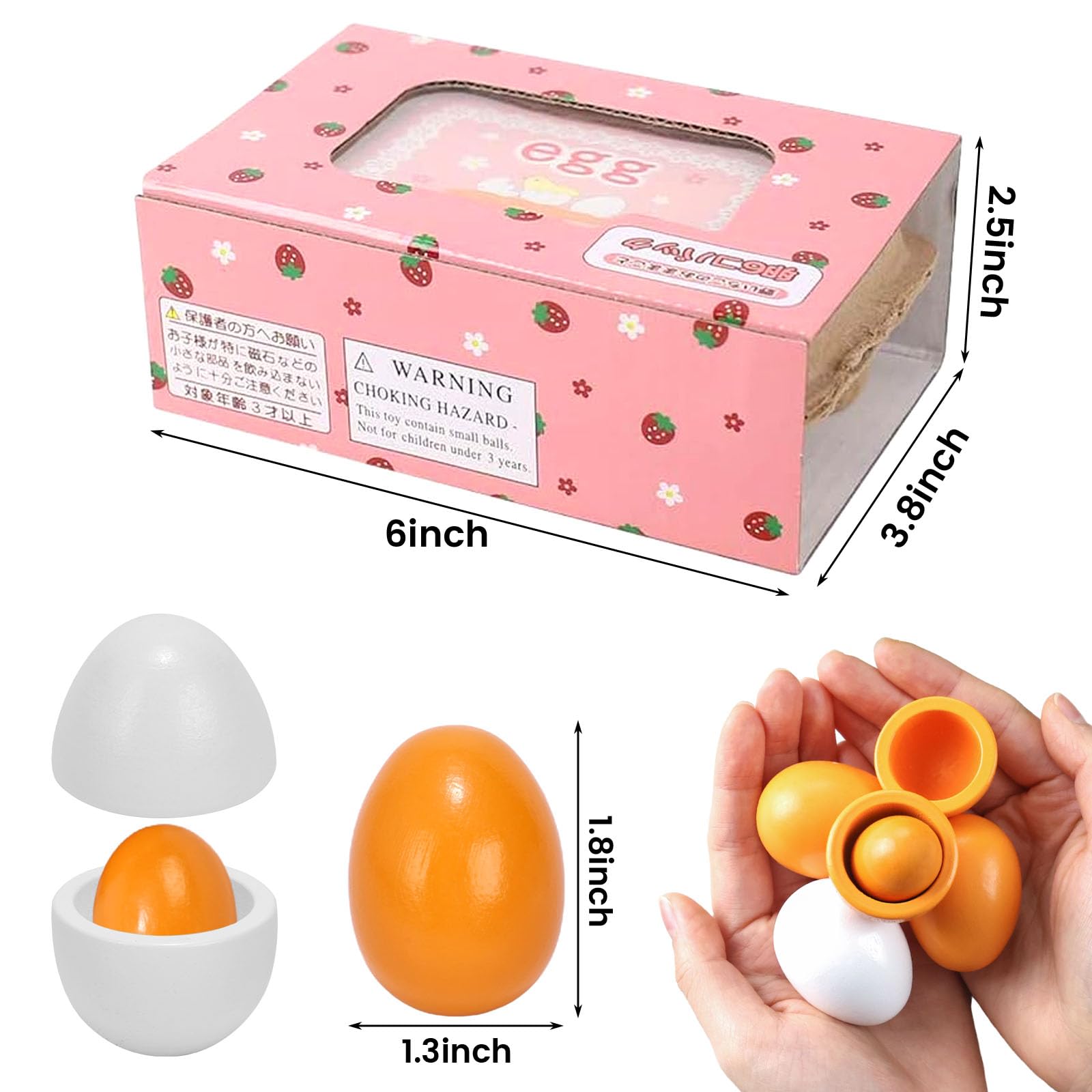 HANSGO 6PCS Wooden Easter Eggs - Pretend Play Food Toys for Kids, Montessori Learning Toys for Toddlers, Perfect for Easter Basket Fillers, Play Kitchen Accessories & Early Childhood Development