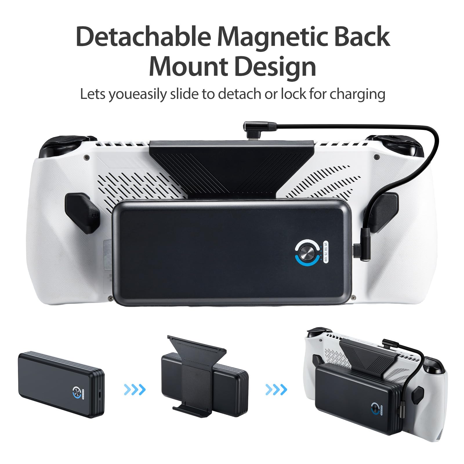 SiWiQU 20000mAh Magnetic Power Bank for ROG Ally - 65W Fast Charging Portable Battery Pack with Detachable Magnetic Back & Dual USB Cables - Supports 30W Turbo Mode for Gaming, Travel, and Outdoor Adventures