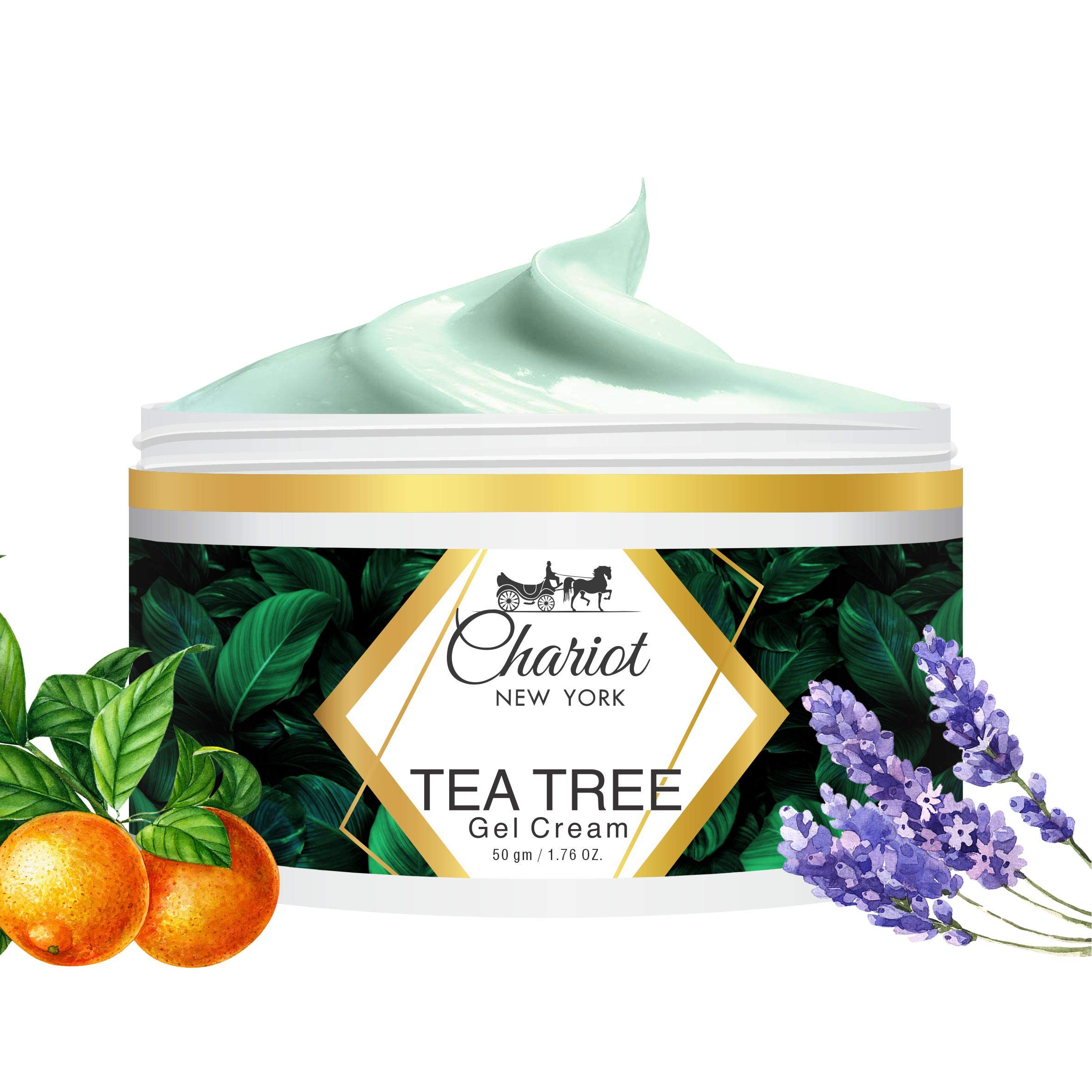 Chariot New York Tea Tree Face Gel Cream 50gm - Oil-Free Hydrating Moisturizer for Acne-Prone Skin | Perfect for Daily Skincare Routine & Blemish Control