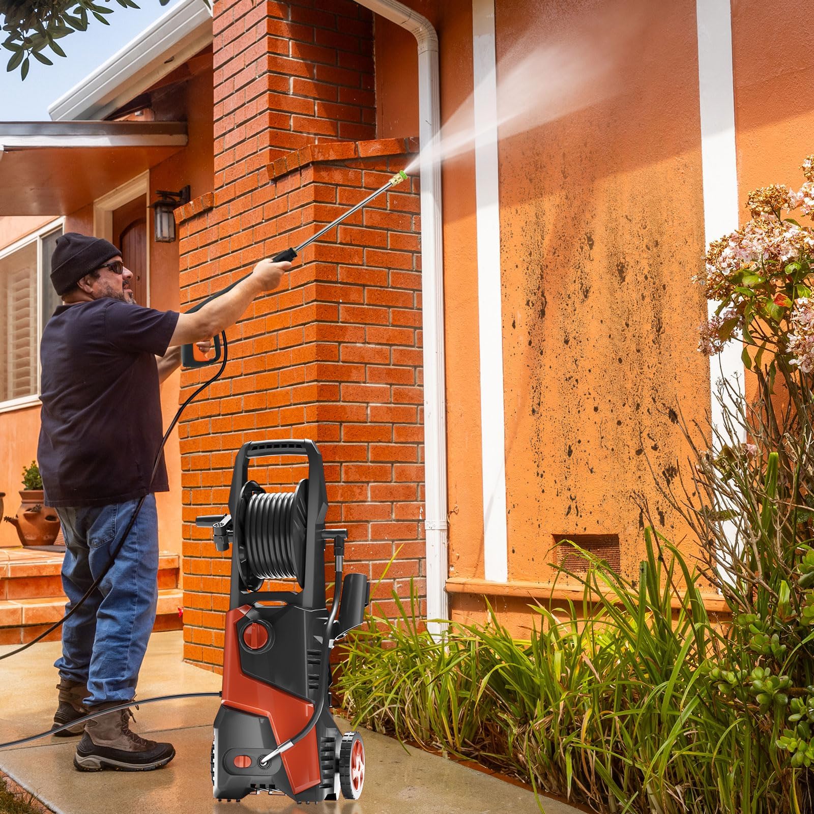 5000 PSI Electric Pressure Washer with 20ft Hose & 17ft Power Cord - 3.2 GPM High Power Washer for Cars, Pools, Patios (Orange) - Ideal for Home, Garage & Outdoor Cleaning Tasks