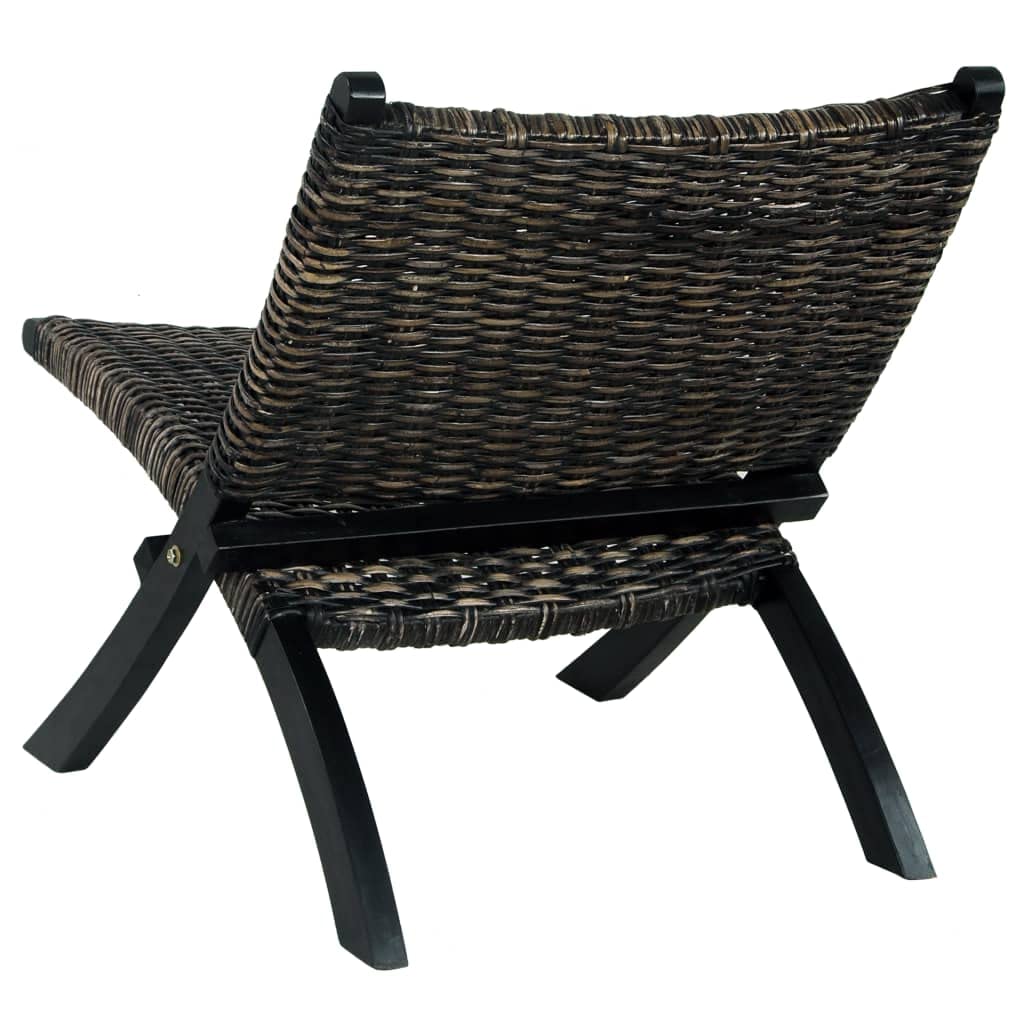Black Natural Kubu Rattan & Solid Mahogany Lounge Chair - Armless Accent Chair for Office, Living Room, Bedroom & Reading Nook - Comfortable Reception Seating for Home & Workspace