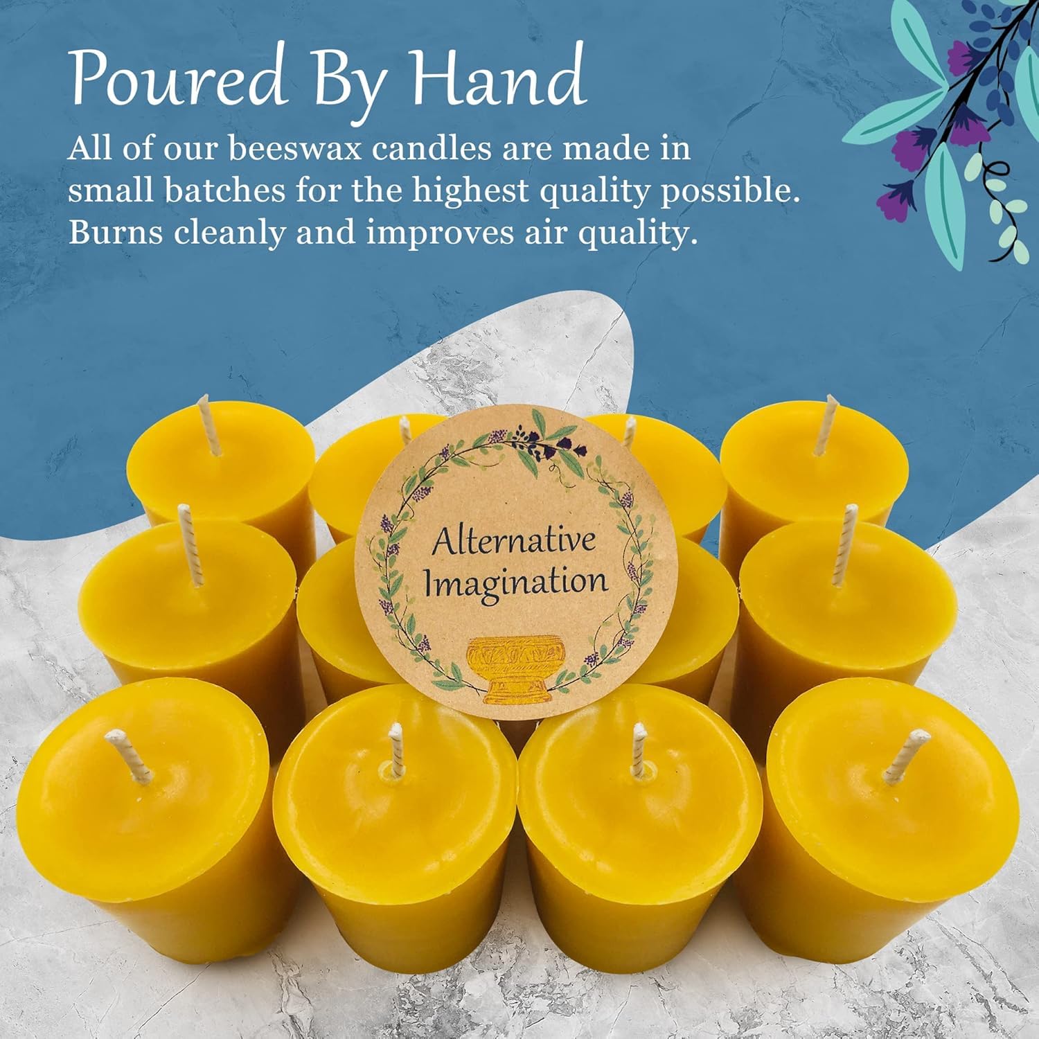 24 Pack Pure Beeswax Votive Candles - 100% Natural Unscented with Light Honey Aroma - 15 Hour Burn Time - Eco-Friendly for Home Decor, Wedding Centerpieces & Relaxation Therapy