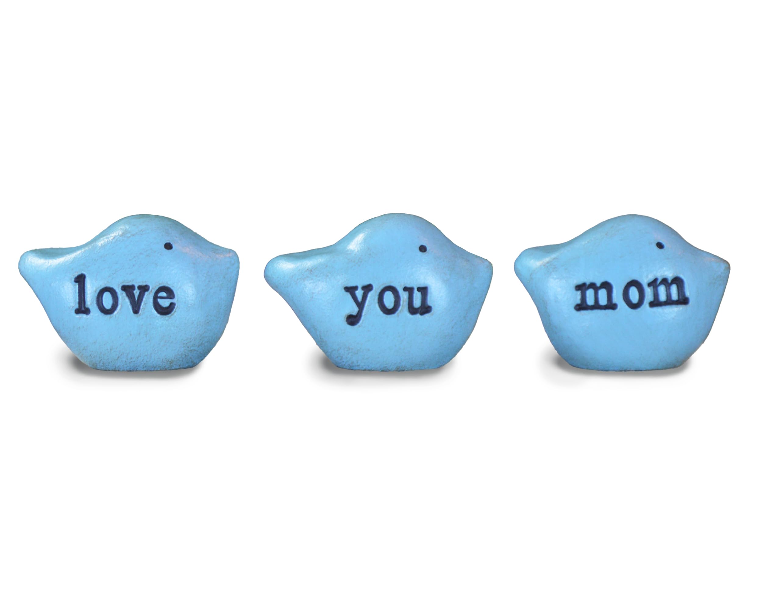 Handmade Clay Birds Gift Set for Mom - Blue 'Love You Mom' Decor - Ready to Ship - Perfect for Mother's Day, Birthday & Home Decoration