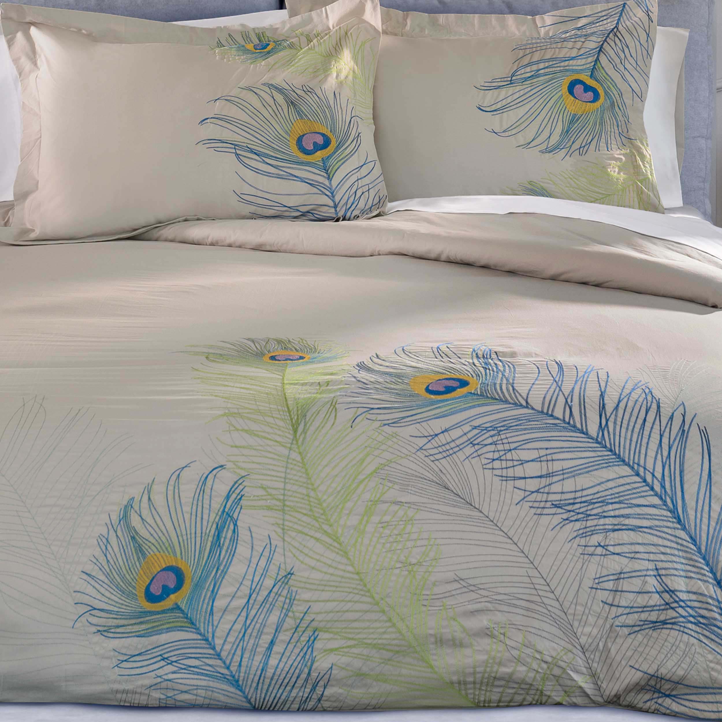 Peacock Cotton Embroidered Duvet Cover Set - King Size Luxury Bedding with Pillowcases - Elegant Bohemian Style for Master Bedroom Decor