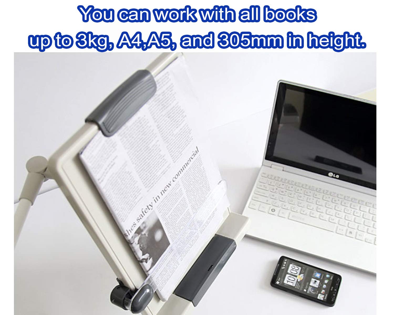 Flexible Arm Book Copyholder Stand BCH-07 - Adjustable 18-Step Angle Book & Tablet Holder for Reading, Writing, Studying - Perfect for School, Office, Library & Home Desk Use - Made in Korea