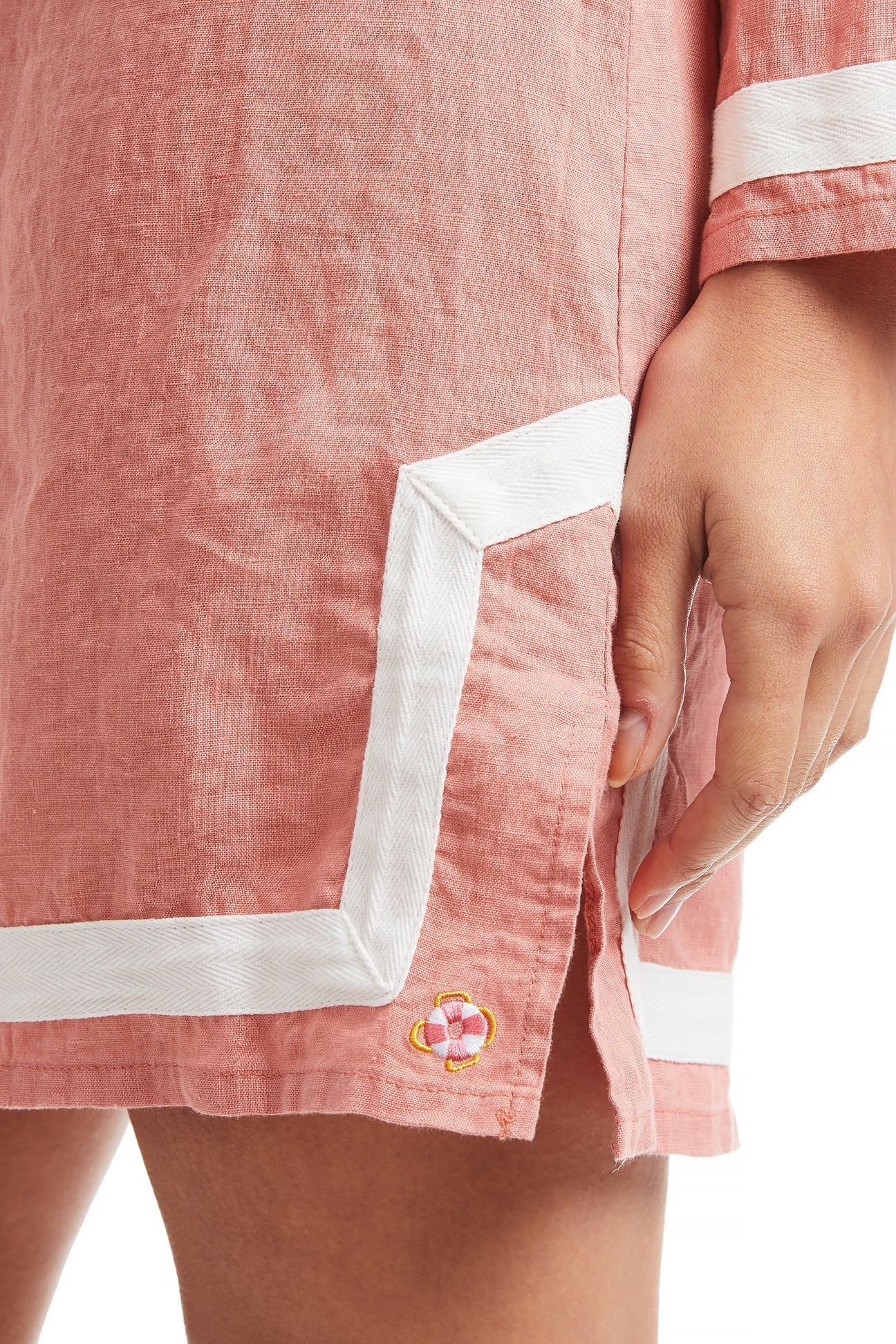 Nantucket Red Linen Tunic Dress with White Trim - Casual Summer Beachwear & Vacation Outfit