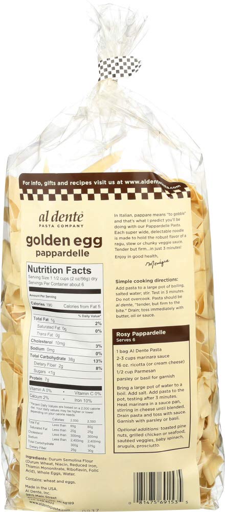 Al Dente Golden Egg Pappardelle Pasta - 6 Pack (12 Oz Each) | Premium Italian Egg Noodles for Gourmet Pasta Dishes, Carbonara & Special Occasions