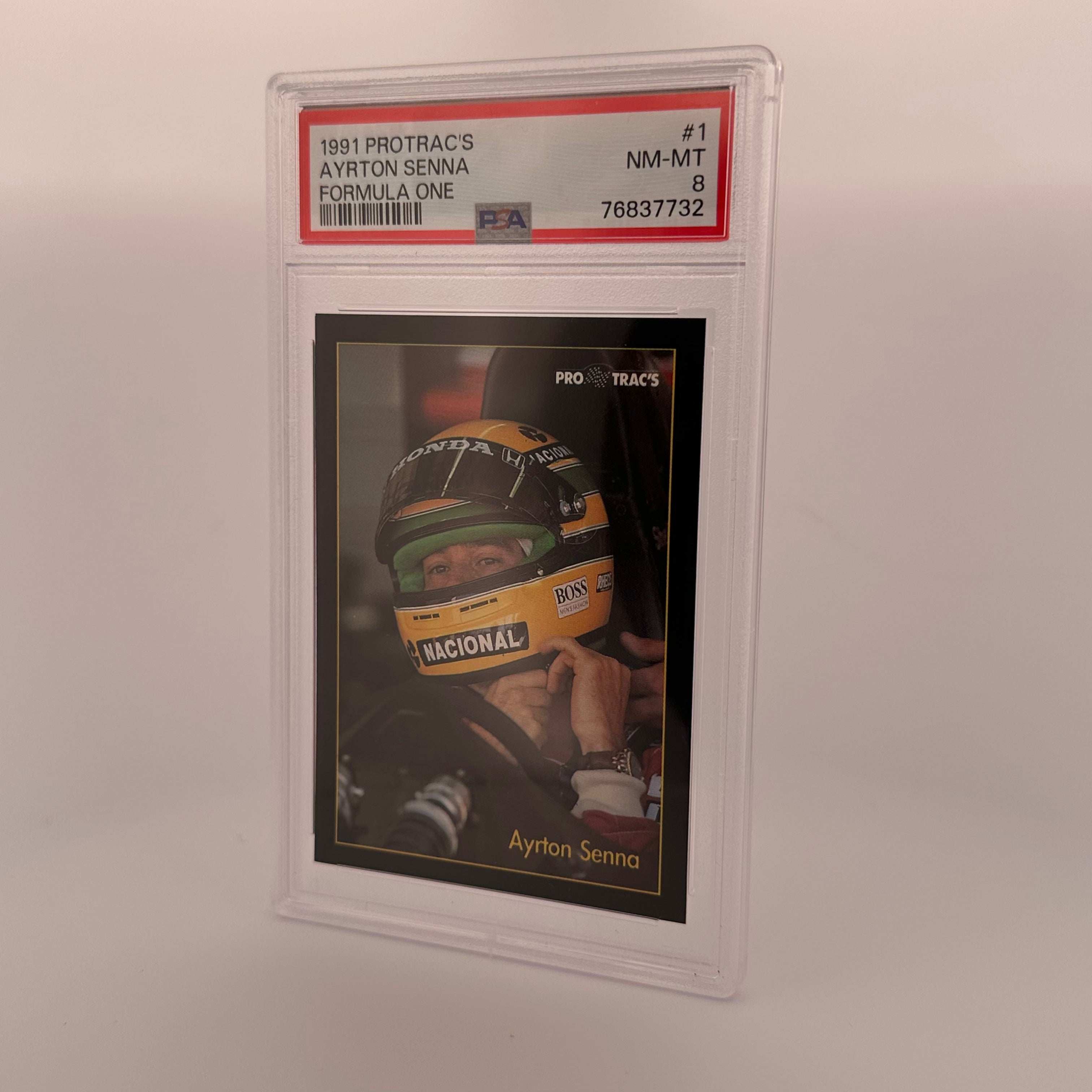 1991 ProTrac's Formula One 1 Ayrton Senna PSA 8 Graded Racing Card - Collectible Memorabilia for F1 Fans & Sports Card Enthusiasts