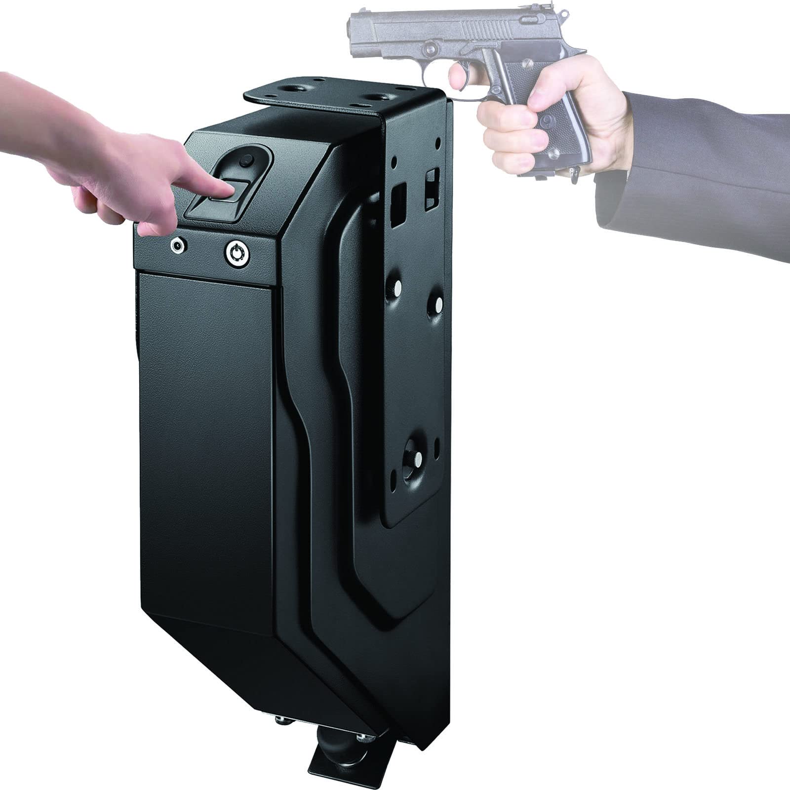 3-in-1 Steel Gun Safe Box with Fingerprint Biometric Lock - Wall Mount Pistol Cabinet & Portable Rifle Safe for Home, Office, and Travel Security | Compact Mini Firearm Storage Solution