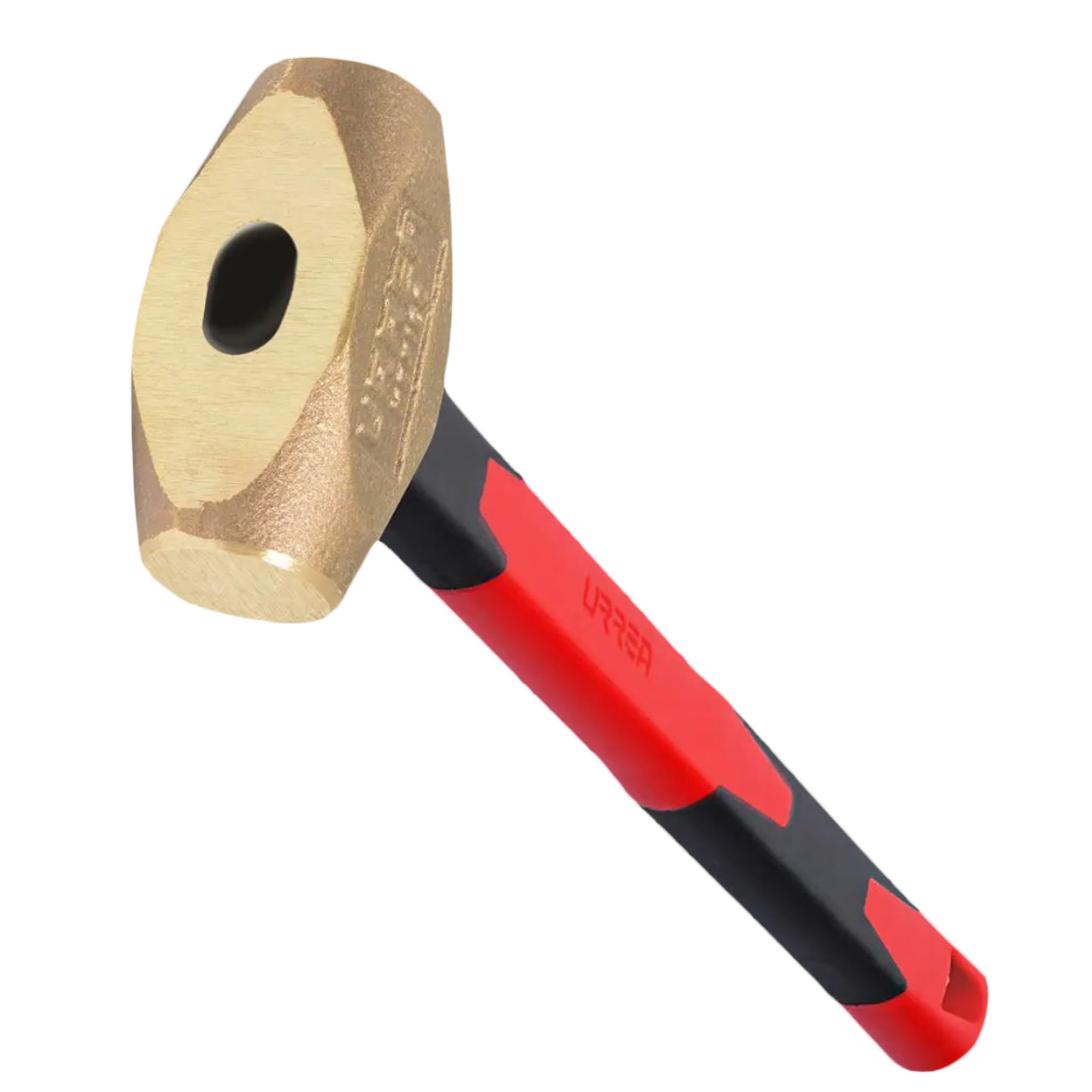 URREA 30-Ounce Brass Head Sledge Hammer with Forged Striking Head & Shock-Absorbing Fiberglass Handle - Heavy Duty Drilling Hammer for Construction, Metalwork, and Demolition Projects - Model 1430FV