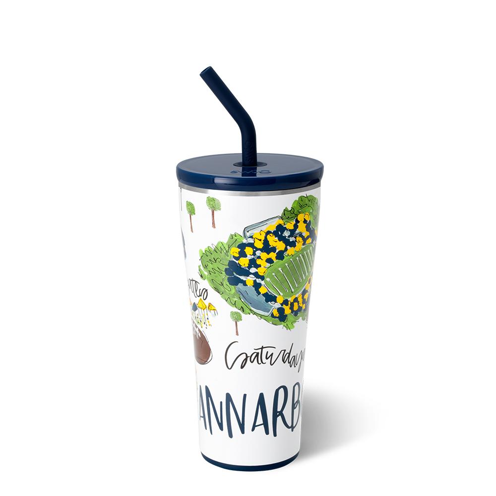 32oz Saturdays in Ann Arbor Straw Tumbler - Insulated Stainless Steel Cup with Lid & Straw for Iced Coffee, Smoothies & Cold Drinks - Perfect for Travel, Office & Outdoor Activities