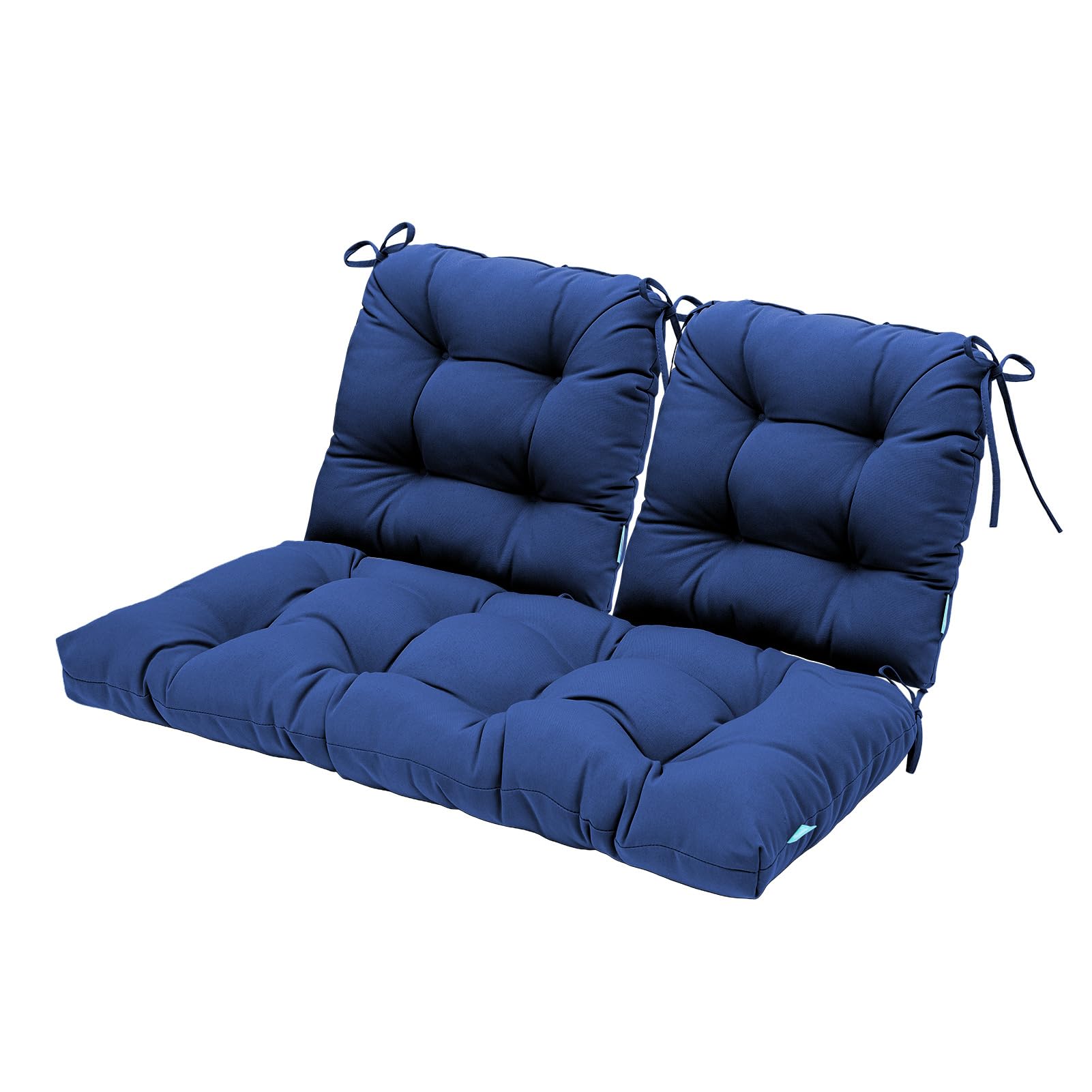 QILLOWAY Outdoor Indoor Patio Wicker Seat Cushions with Ties - Set of 3 Navy Blue U-Shape Cushions for Loveseat, Bench, Porch & Garden Furniture - Water Resistant & Comfortable for Relaxing in Backyard, Deck or Sunroom