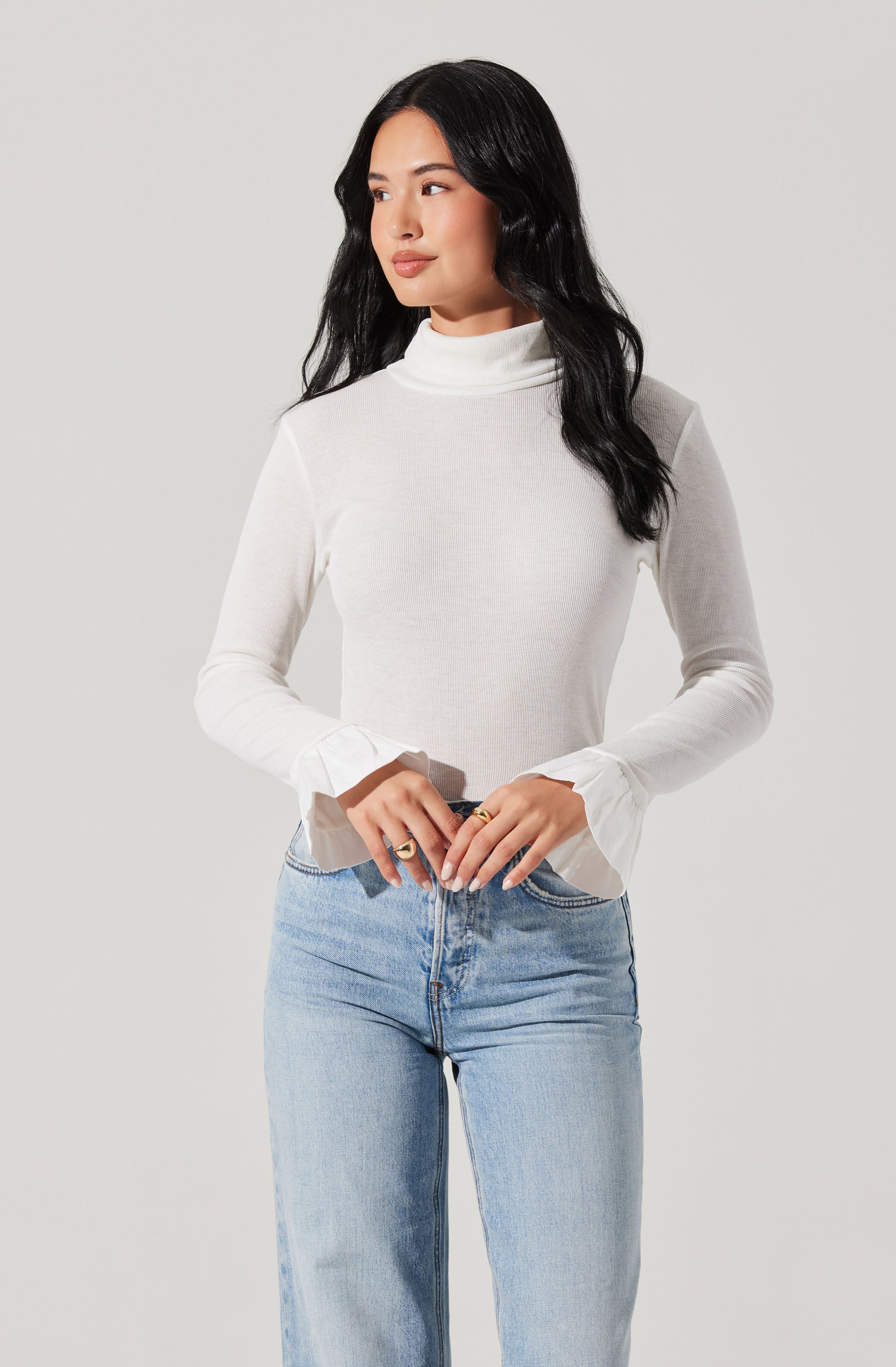 Flare Sleeve Ribbed Turtleneck Sweater for Women - Elegant Long Sleeve Knit Top for Fall & Winter Fashion - Perfect for Office, Date Night and Holiday Parties