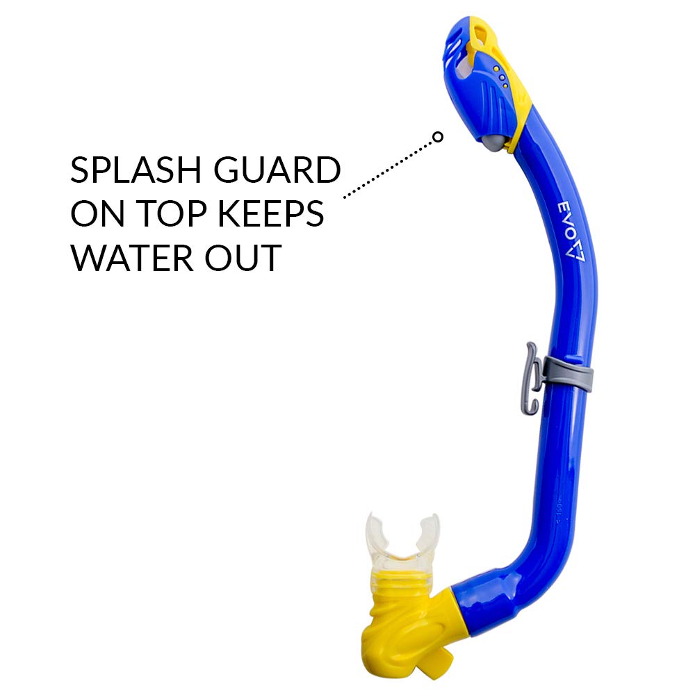 EVO One Dry Snorkel for Kids - Comfortable Snorkeling Gear with Splash Guard & Lower Purge Valve - Best Swimming Accessories for Children - Perfect for Pool, Beach & Ocean Adventures