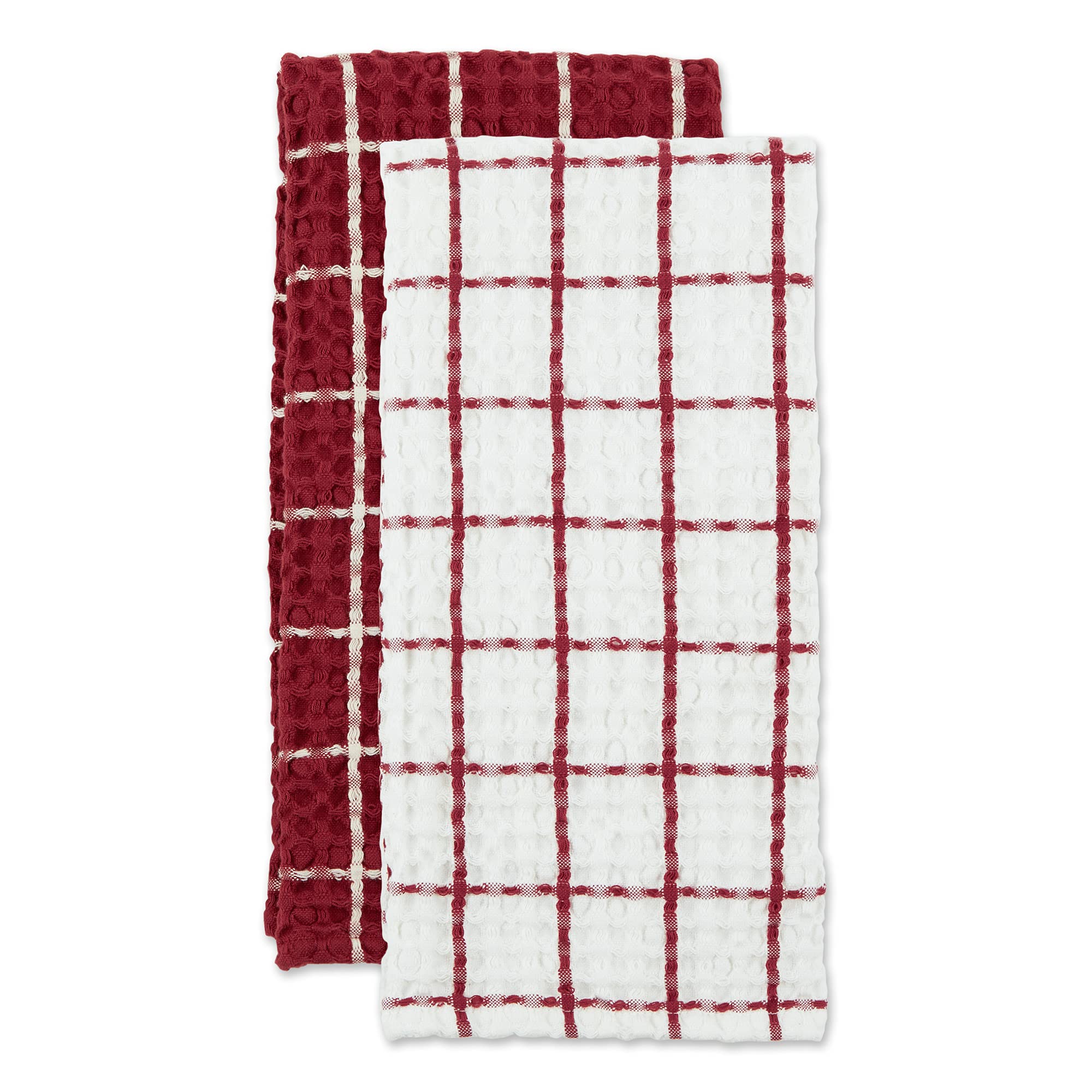 DII Washed Waffle Collection Oversized Ultra Absorbent Dish Towel Set - 2-Piece, 20x30 Inches, Barn Red - Perfect for Kitchen Cleaning, Drying Dishes & Farmhouse Decor