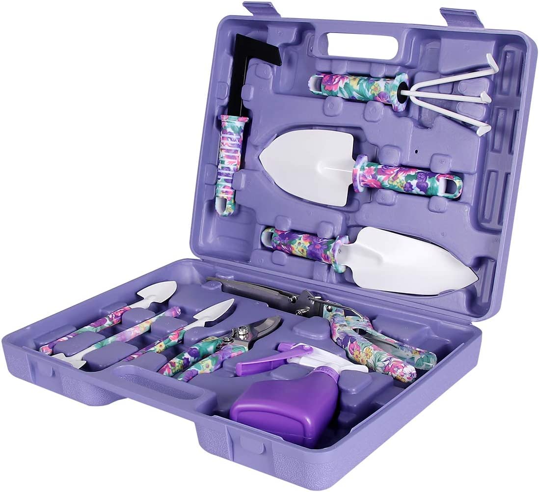 Premium Gardening Tools Set for Women - 10-Piece Purple Hand Tools with Carrying Case - Ideal for Home Gardening, Flower Pots, Trimming & Planting - Perfect Unique Gift for Garden Lovers (Outdoor/Indoor Use)
