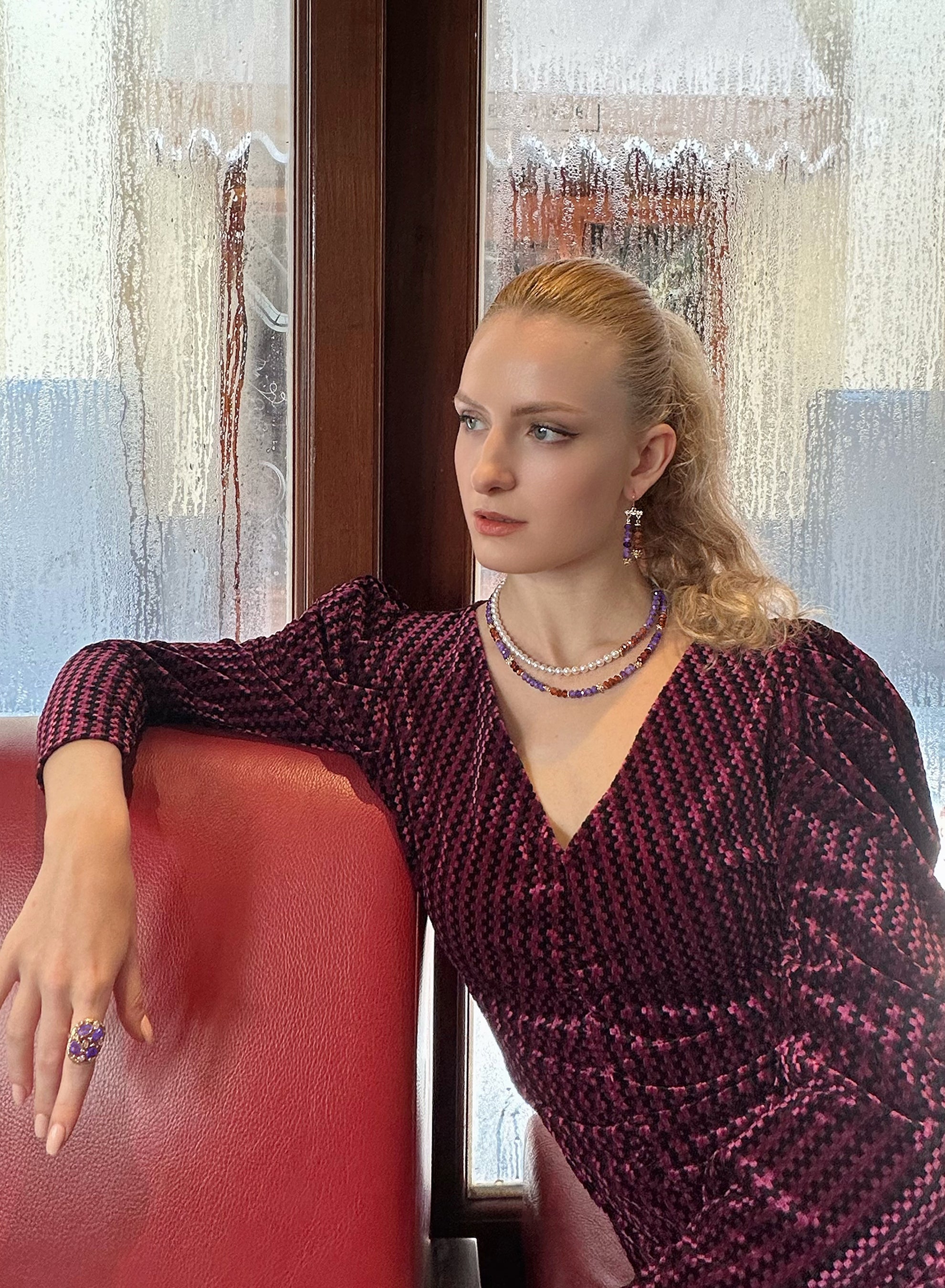 Exquisite Amethyst and Orange Garnet Earrings KE024 – Elegant Jewelry for Women, Perfect for Parties, Weddings & Special Occasions