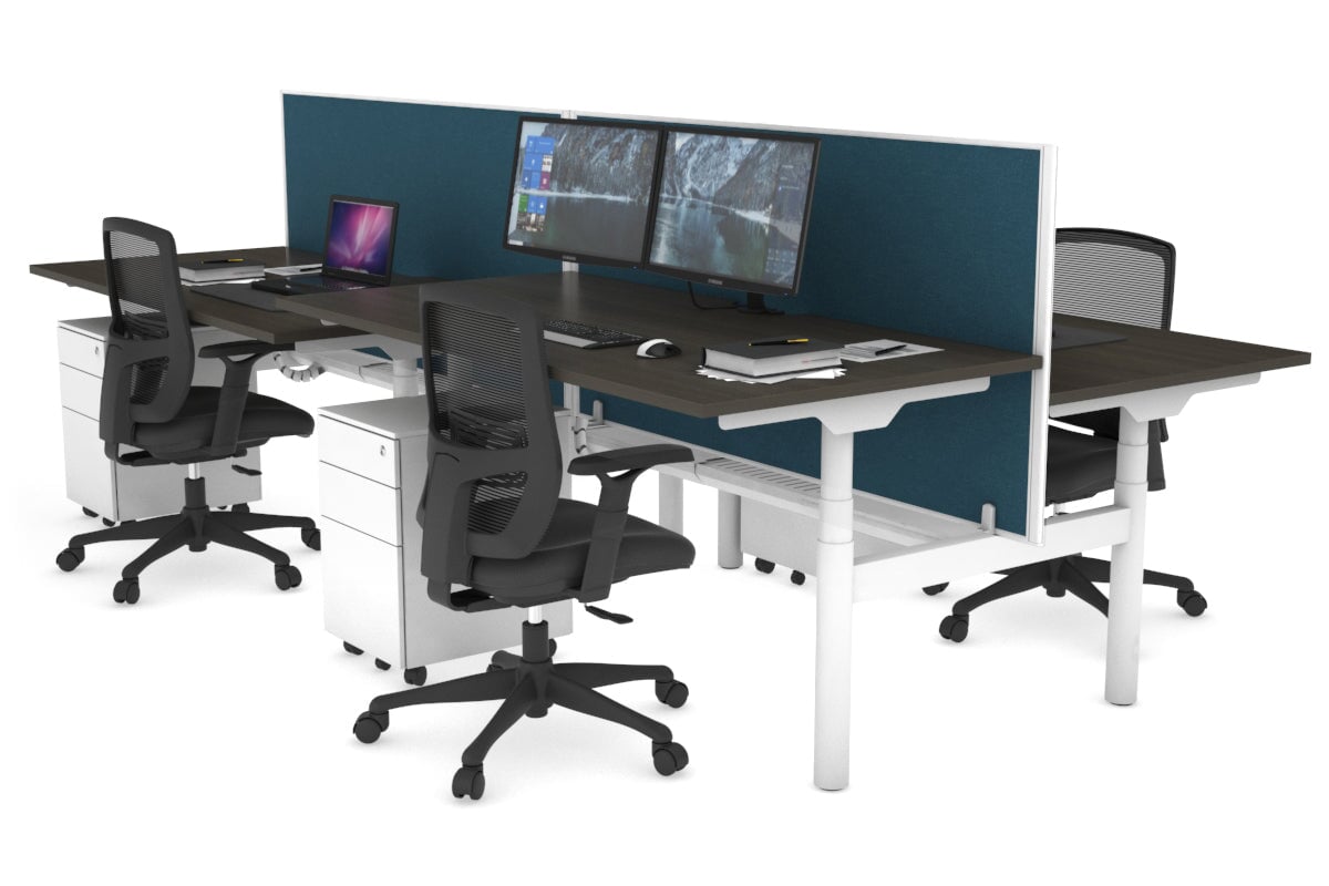 Flexi Premium Height Adjustable 4-Person H Bench Workstation - White Frame [1200L x 800W with Cable Management] - Ideal for Office, Coworking Spaces & Collaborative Work Environments