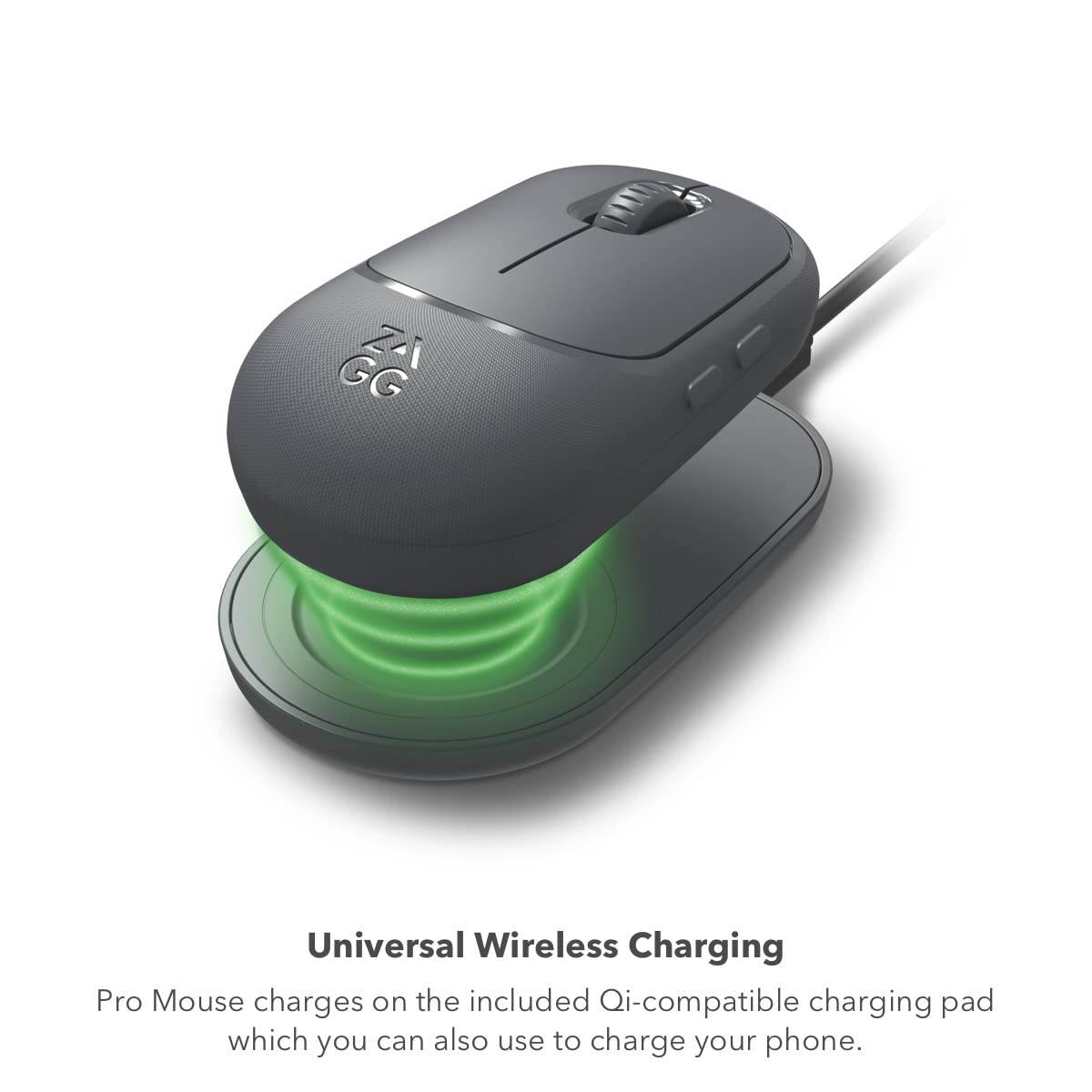 ZAGG Pro Wireless Mouse for Tablets & Laptops with Qi Charging Pad - Bluetooth 5.0 Multi-Device Connectivity, 6ft USB-C Cable - Perfect for Office, Travel & Home Use