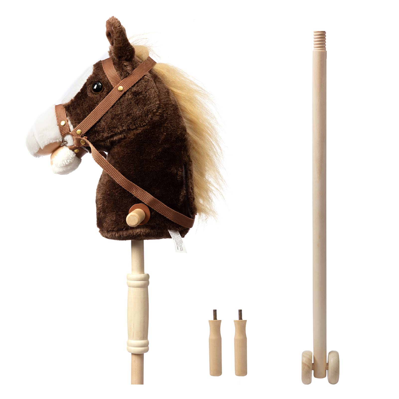 Handcrafted Stick Horse Plush Toy with Wood Wheels & Real Neighing Sounds - 36 Inch Plush Hobby Horse for Kids & Toddlers (AA Batteries Required) - Perfect for Imaginative Play, Birthday Gifts & Outdoor Activities